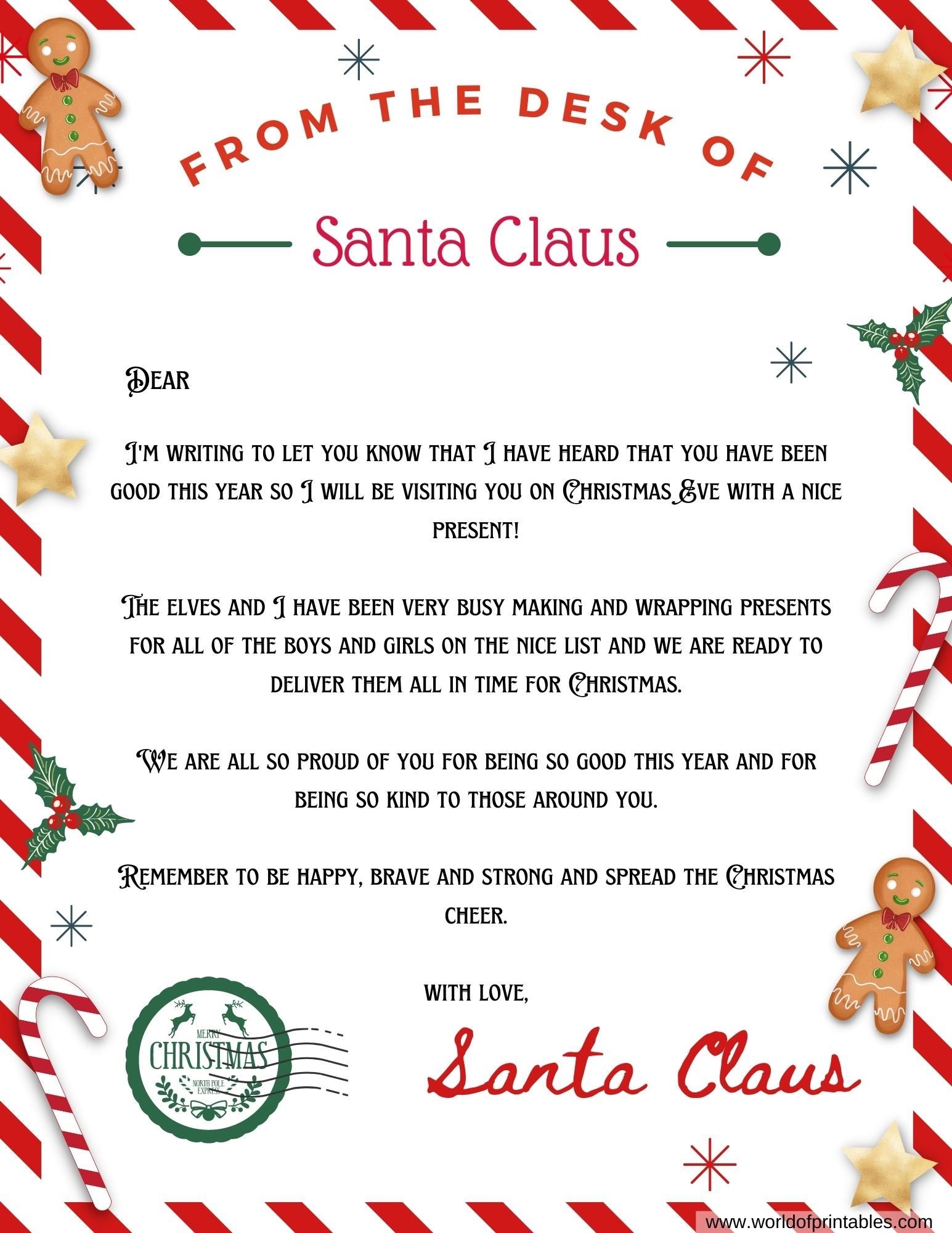 10 Best Free Letter From Santa Templates World Of Printables 10 Best Free Letter From Santa Templates World Of Printables
