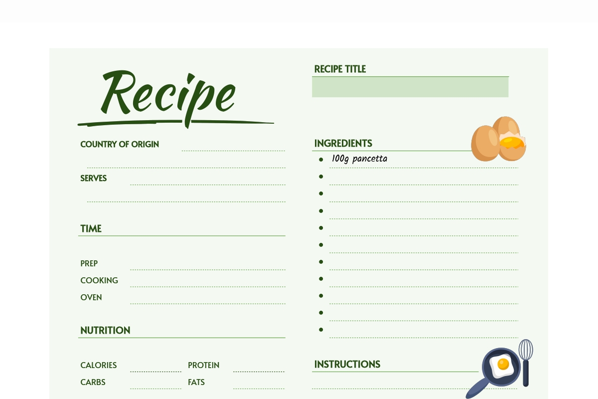 Free Printable Recipe Template With Nutrition