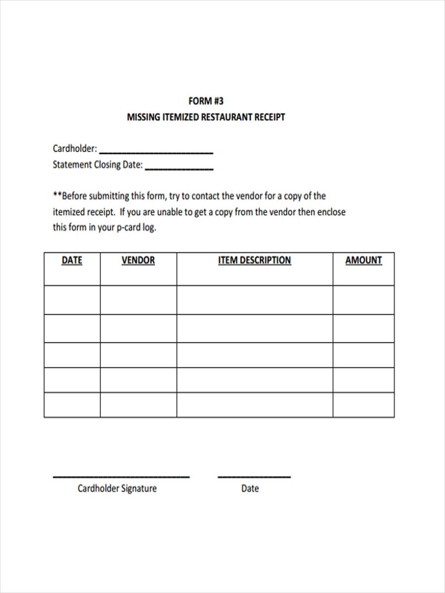 Free Printable Restaurant Receipt Template