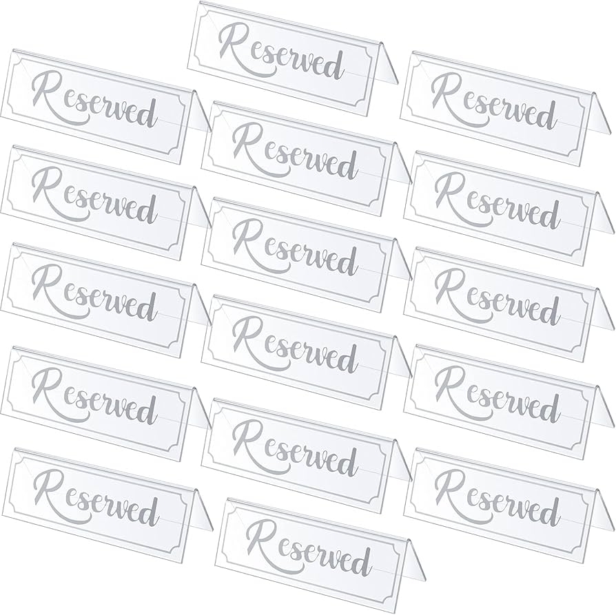 16 Pieces Reserved Sign Acrylic Clear Reserved Table Tent Signs Table Number Holders For Wedding Printed Seating Reservation Restaurant Business 