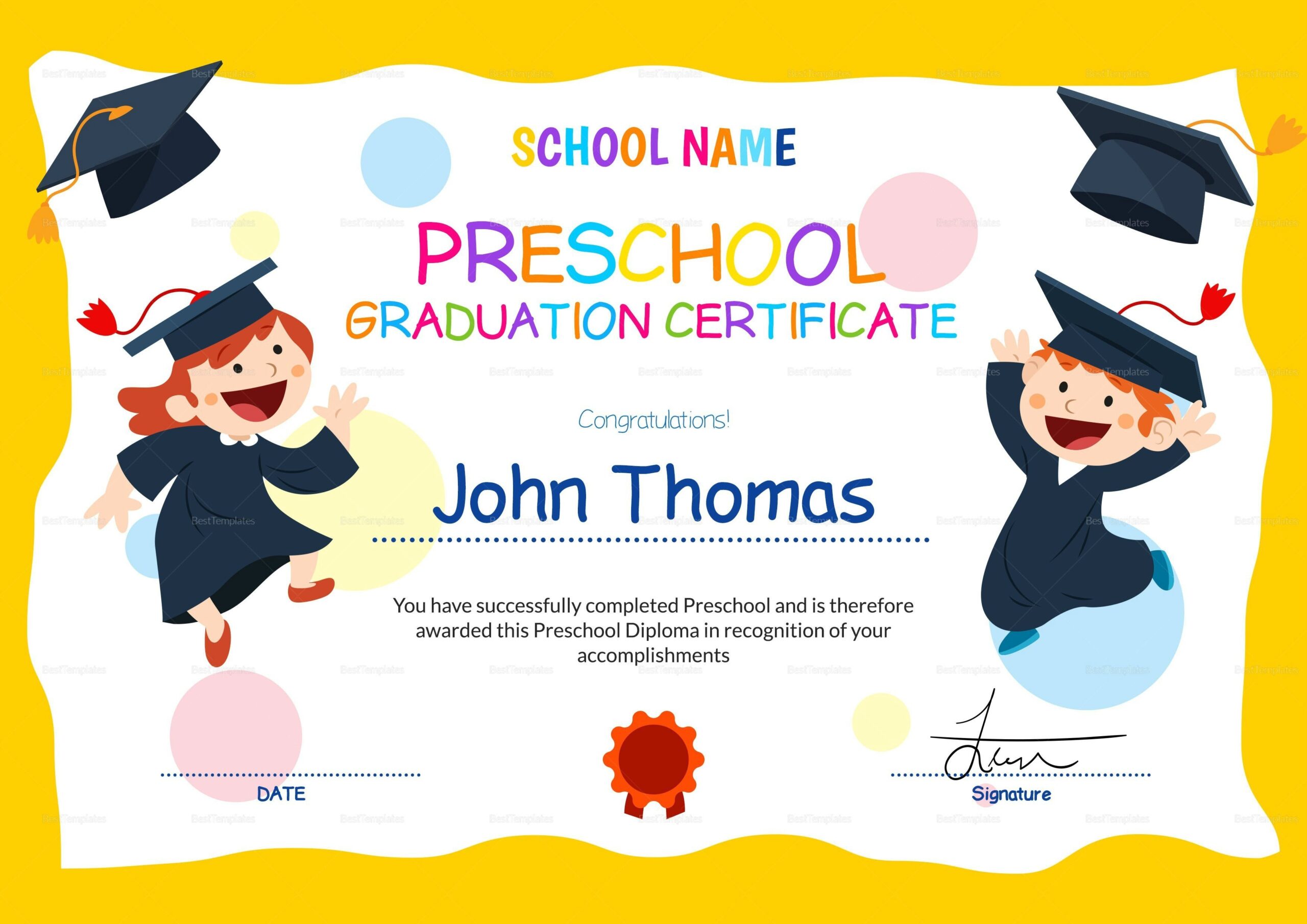 Free Printable Preschool Graduation Certificate Template