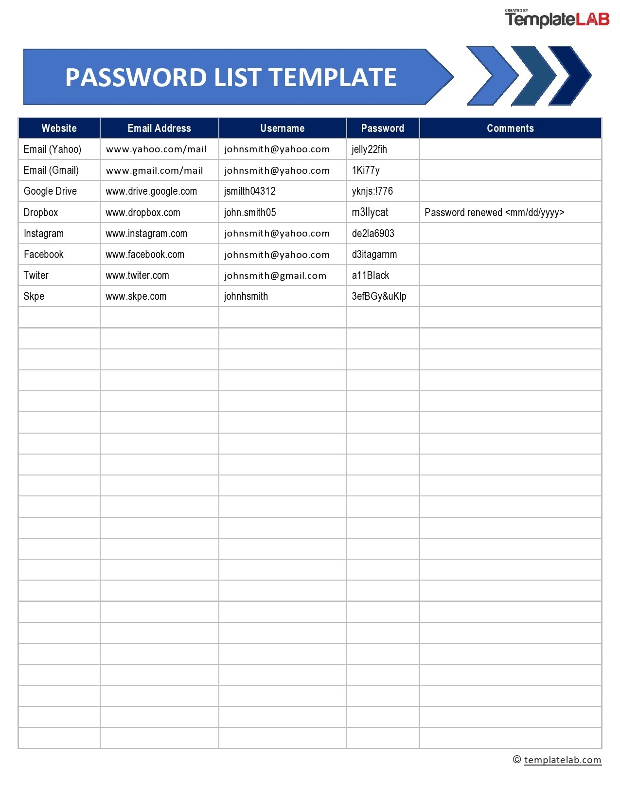 20 Best Password List Templates Word Excel U0026 PDF TemplateLab