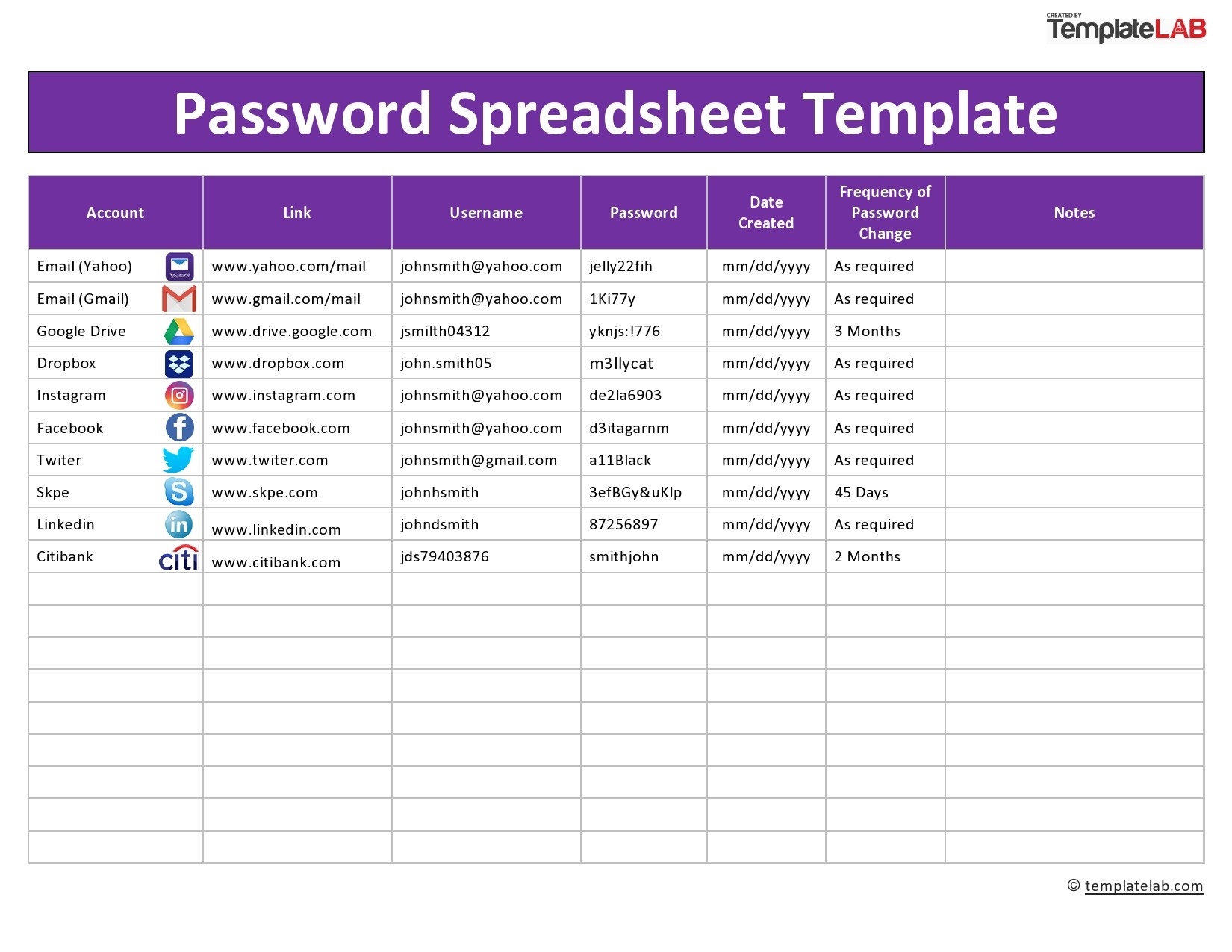 20 Best Password List Templates Word Excel U0026 PDF TemplateLab