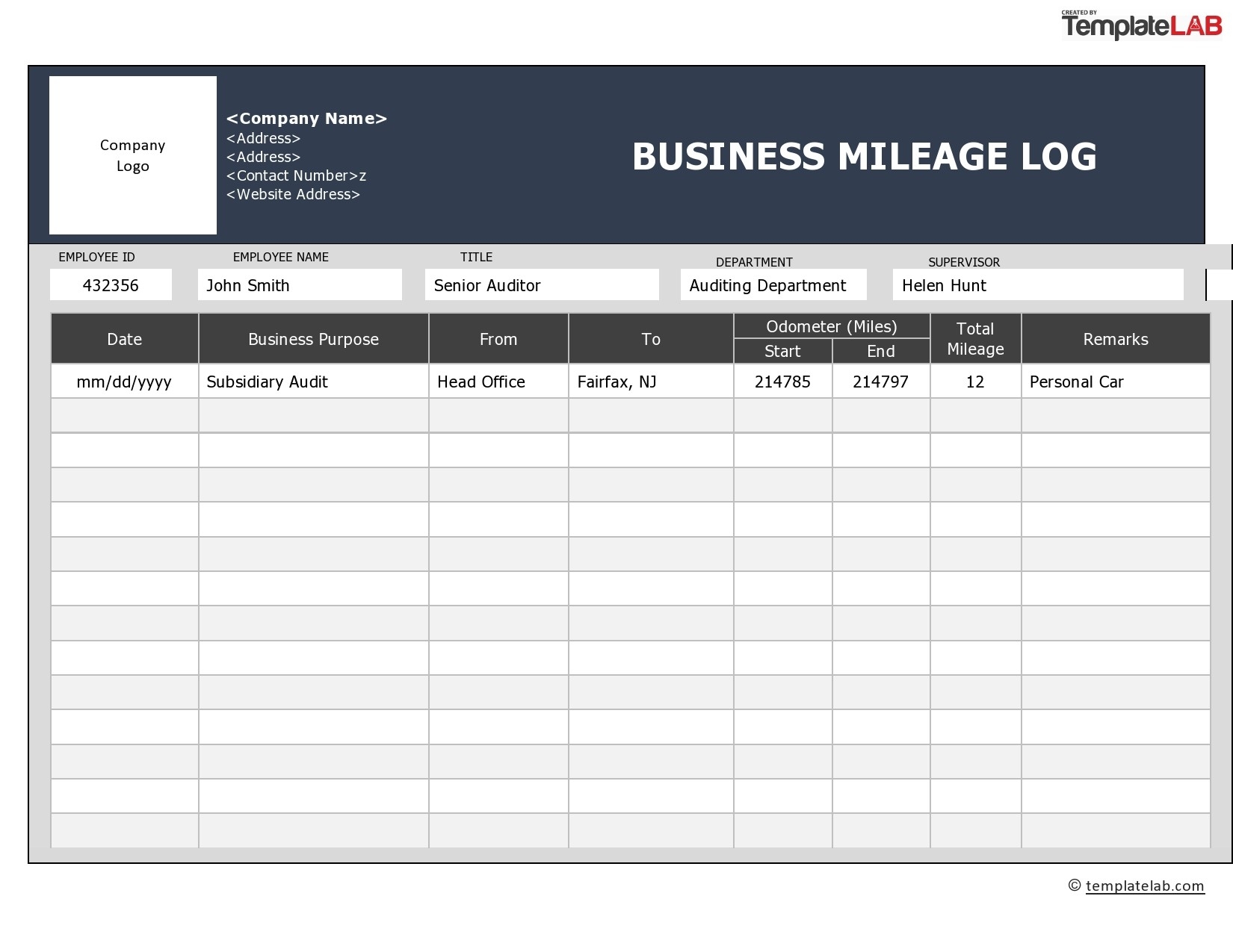 Free Printable Mileage Templates