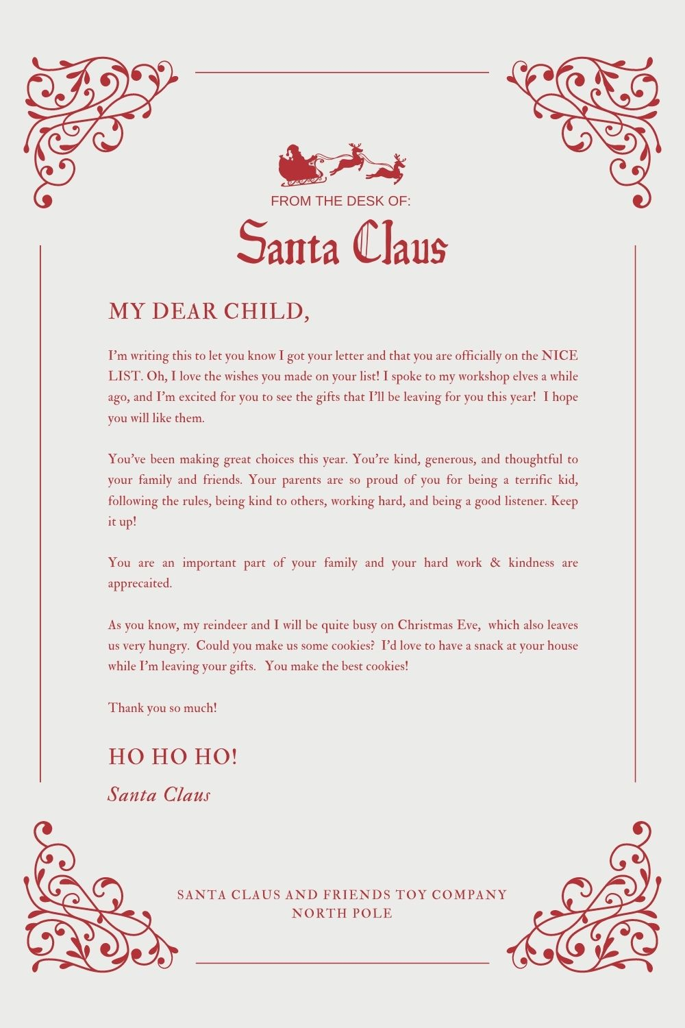 Free Printable Letter Template From Santa