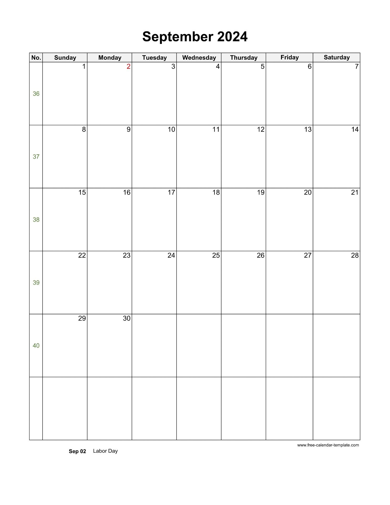 2024 September Calendar Blank Vertical Template Free calendar 