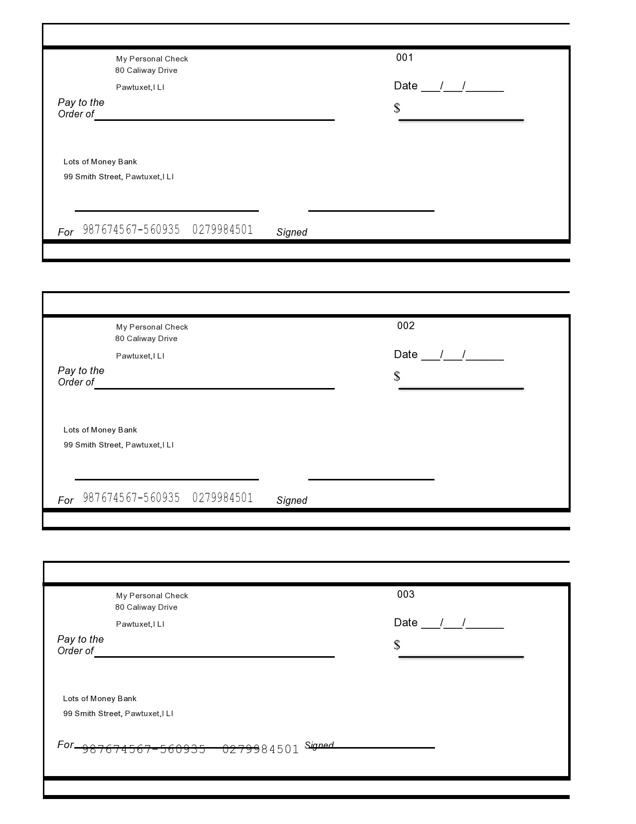 Free Printable Personal Check Template