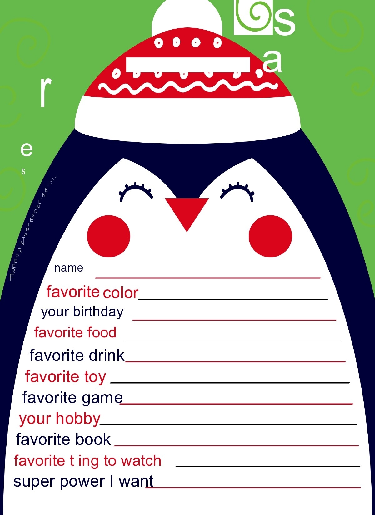 Free Printable Secret Santa Questionnaire Templates