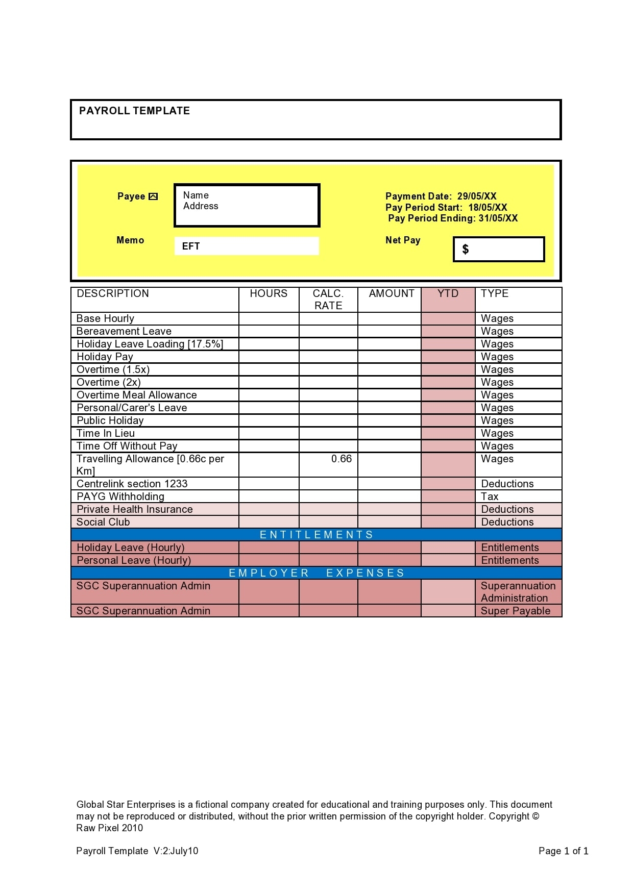 Free Printable Payroll Template