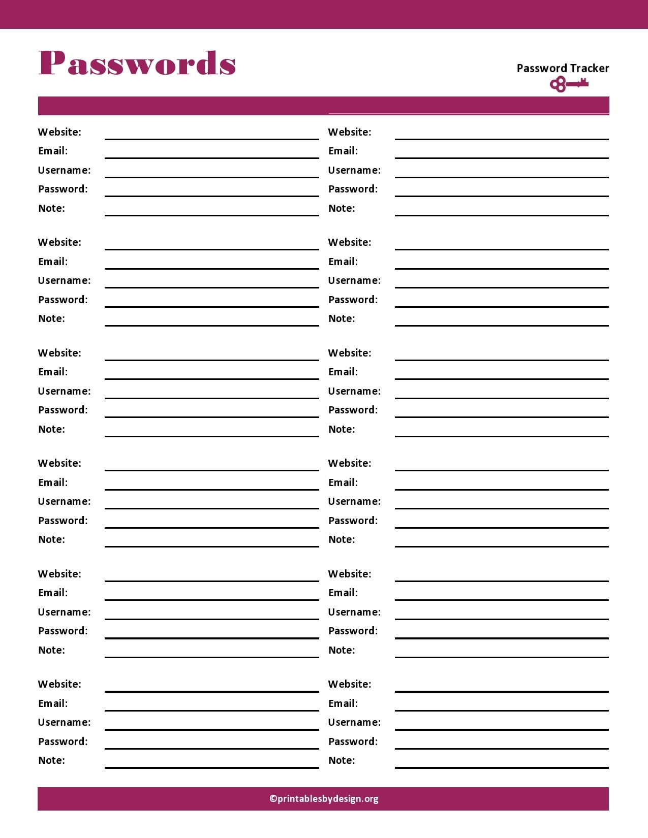 Free Printable Password List Template