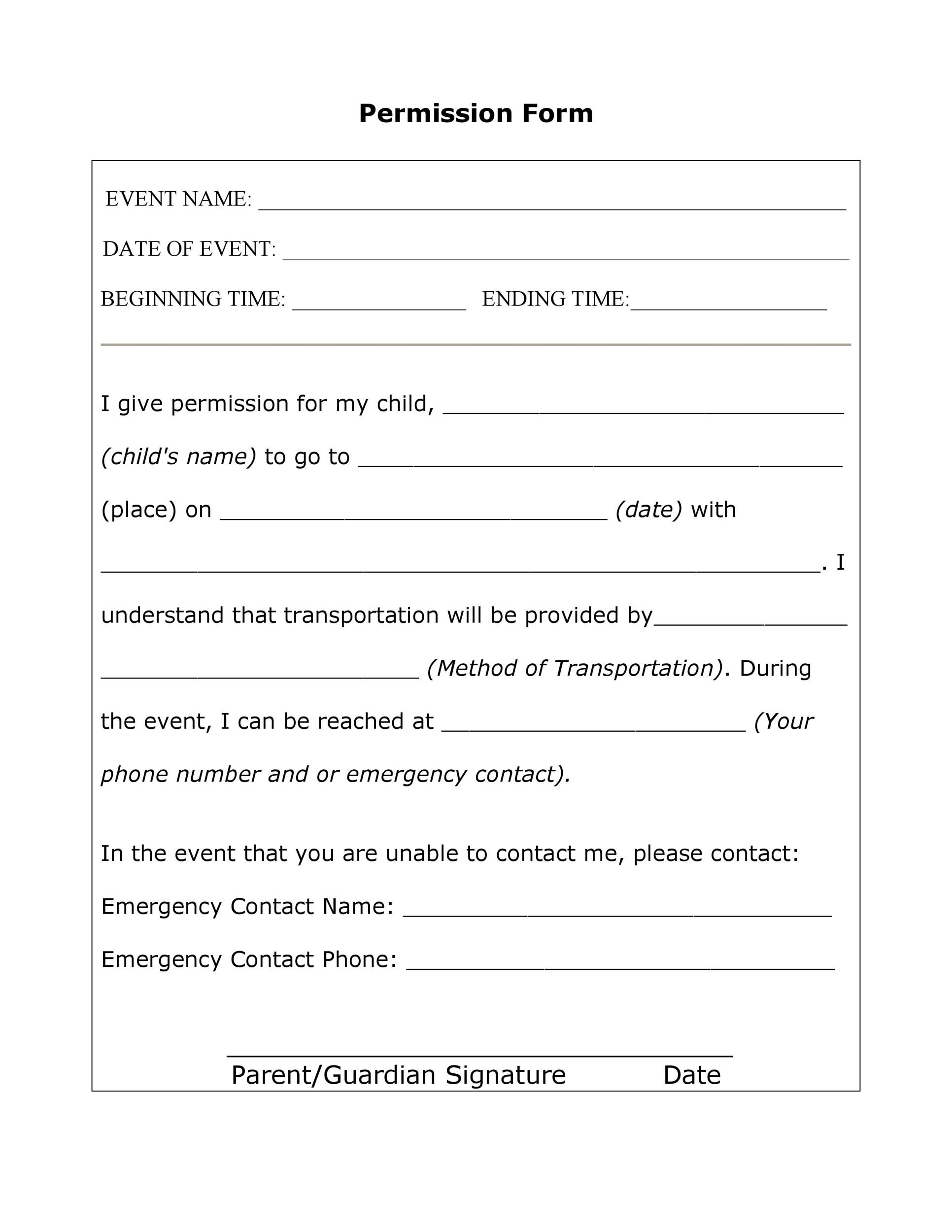 Free Printable Permission Slips Templates