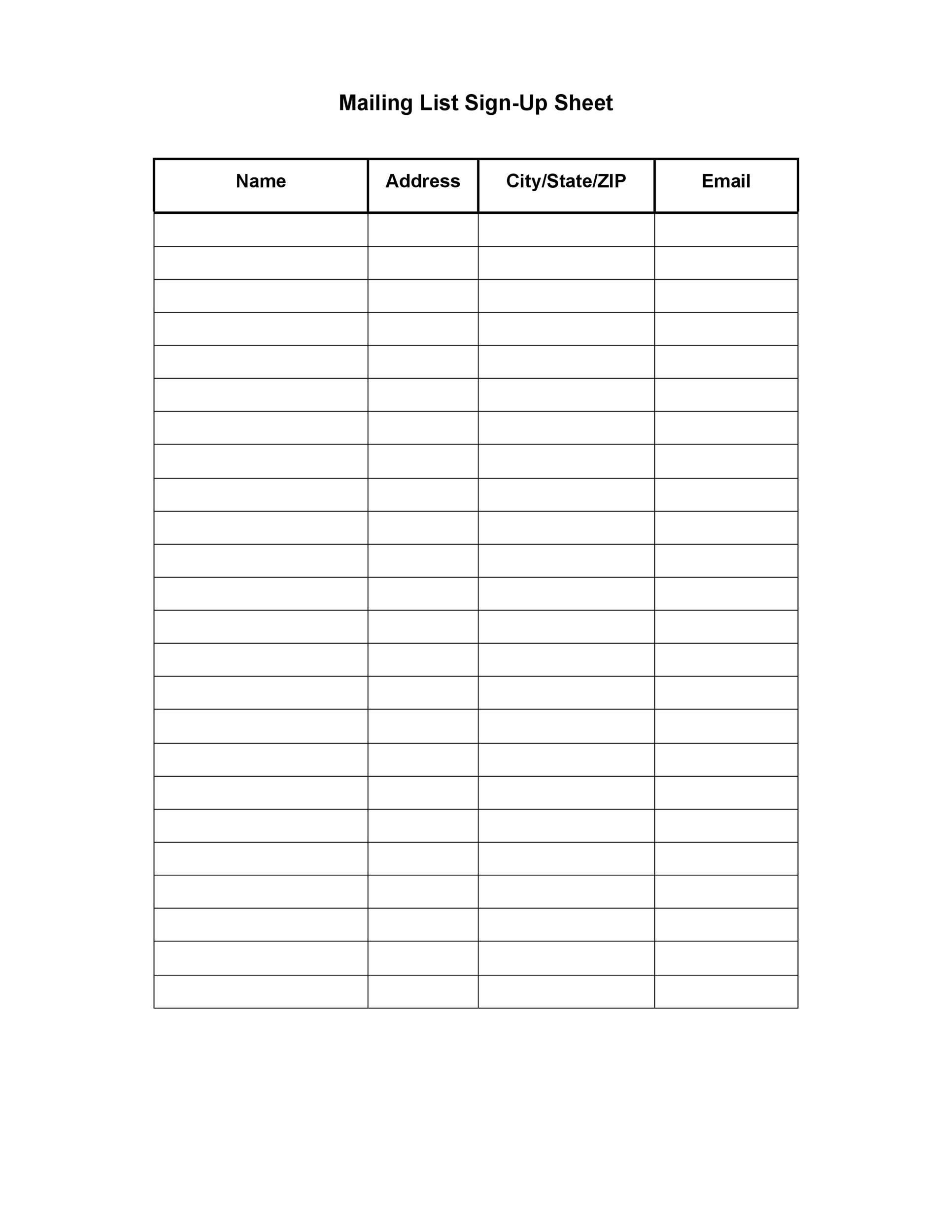 Free Printable Mailing List Template