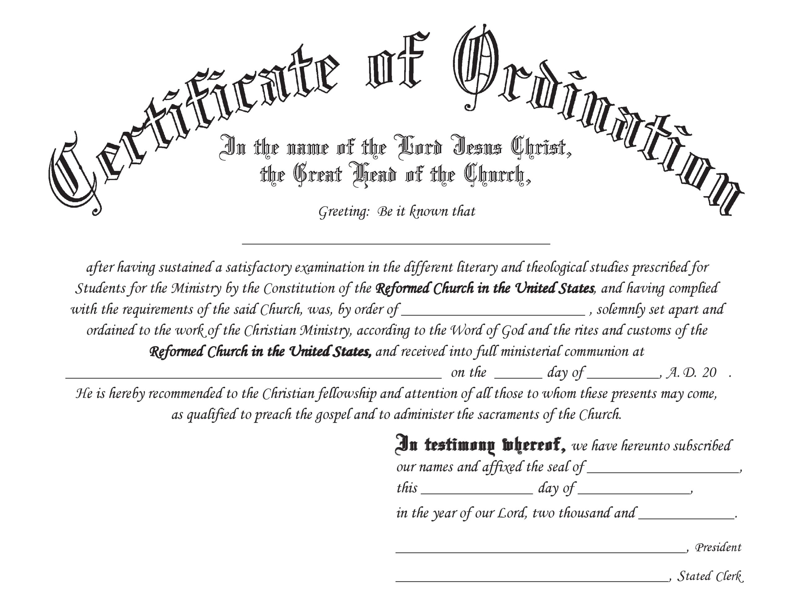 38 Ordination Certificate Templates Free Printables 