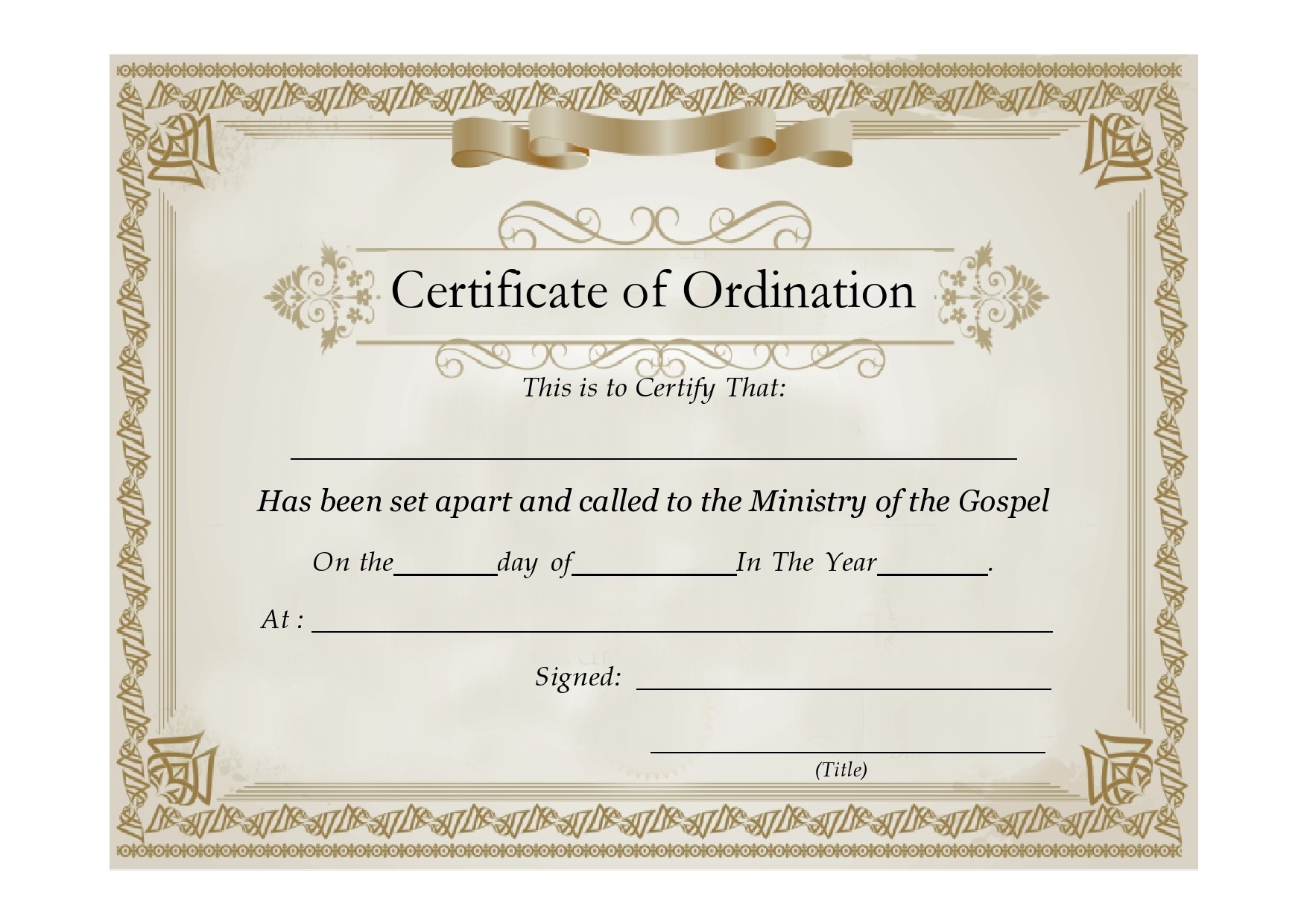 Free Printable Ordination Certificate Templates
