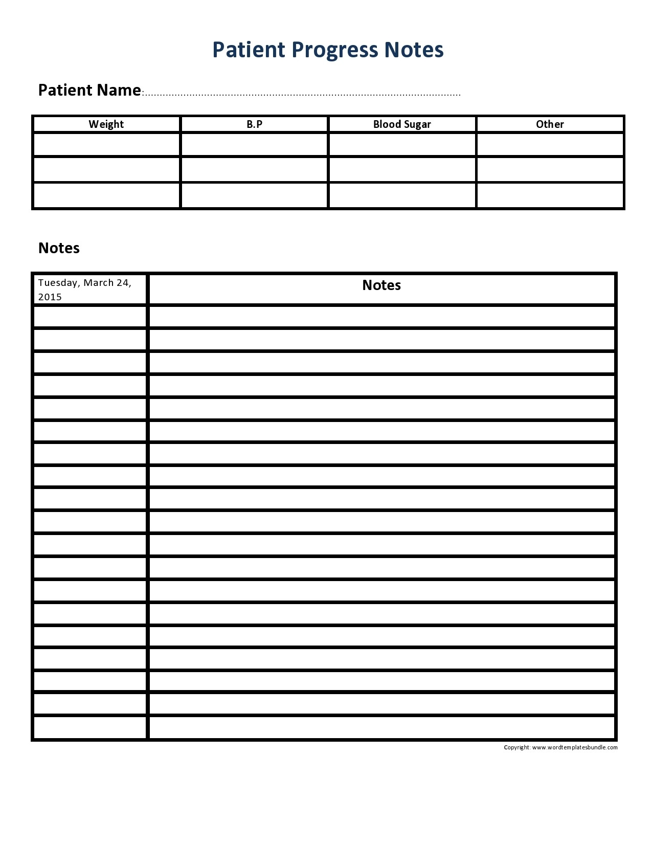 Free Printable Progress Note Template