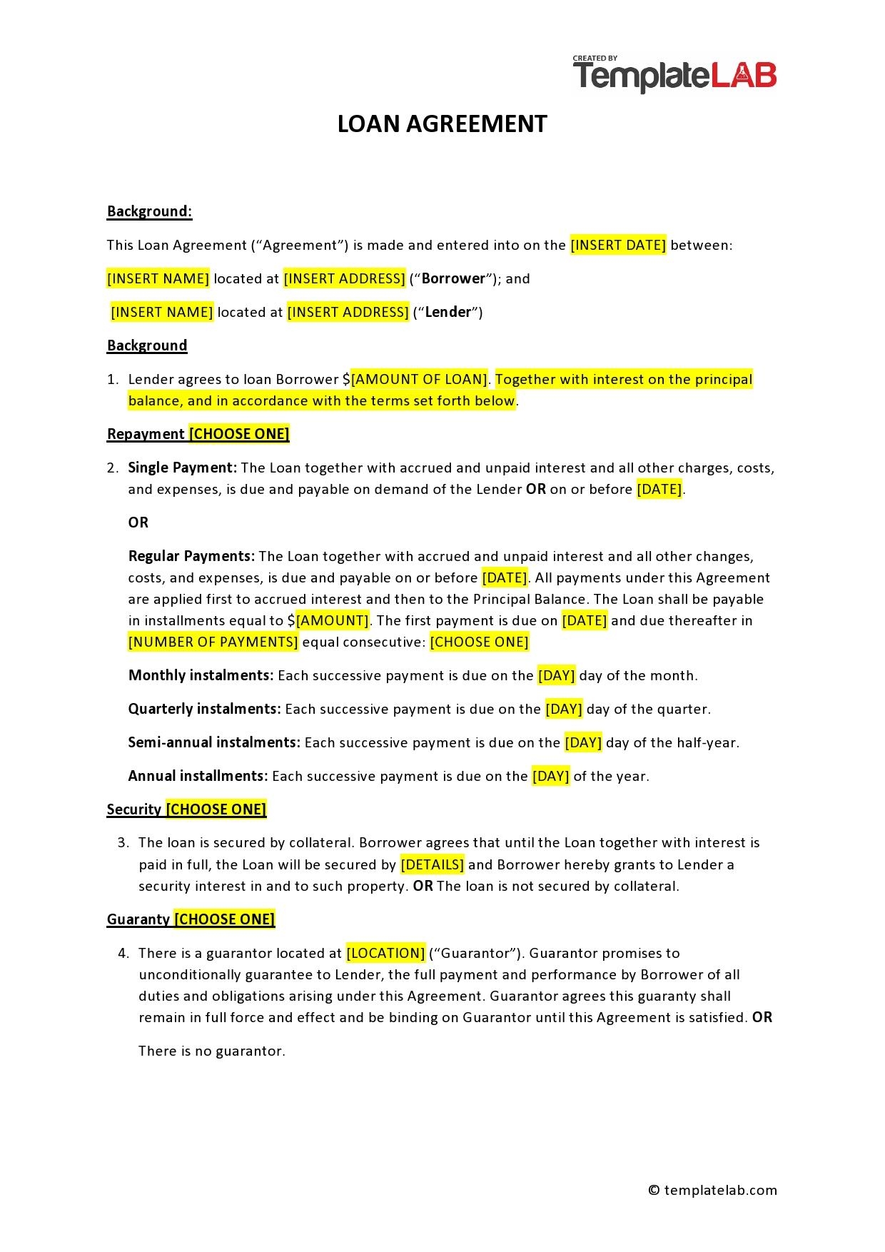 Free Printable Loan Agreement Template Word