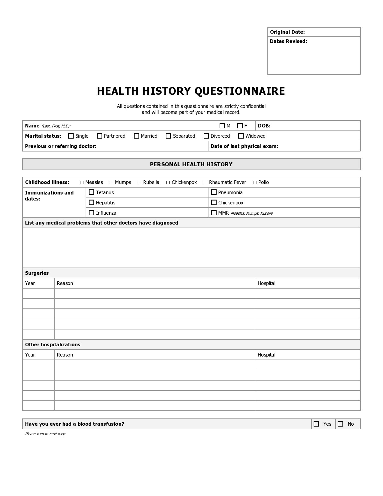 Free Printable Medical History Template
