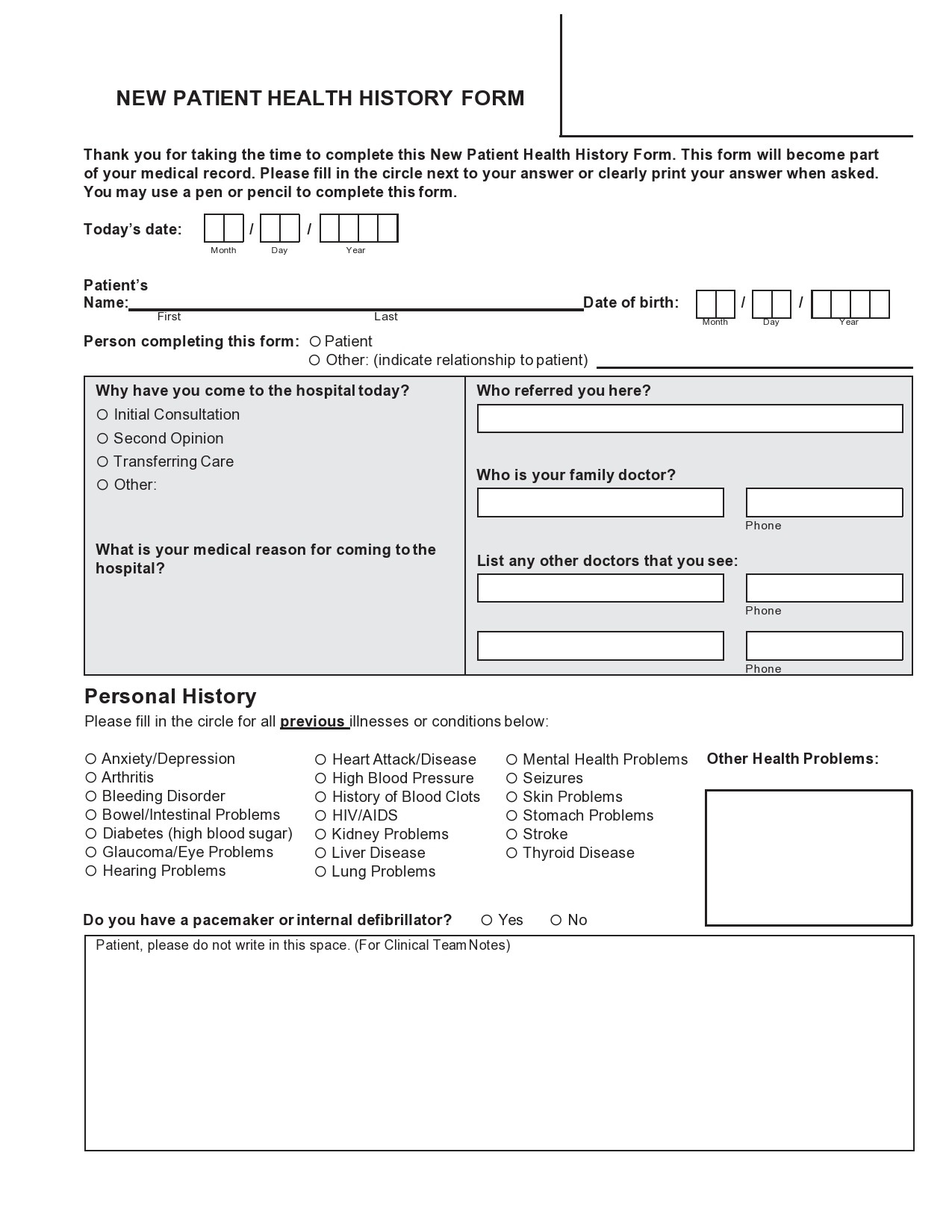 Free Printable Medical History Template