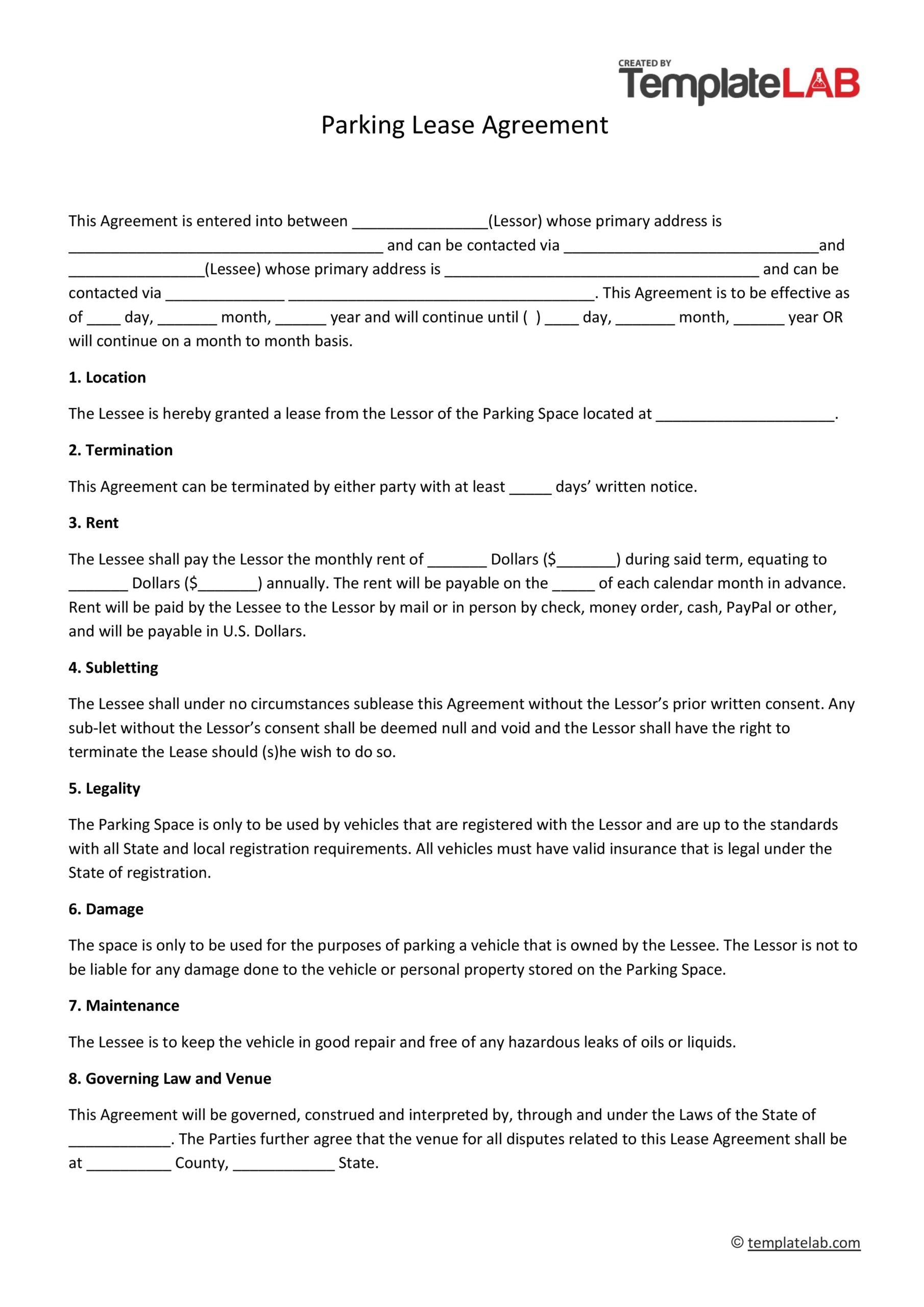 Free Printable Lease Agreement Generic Template