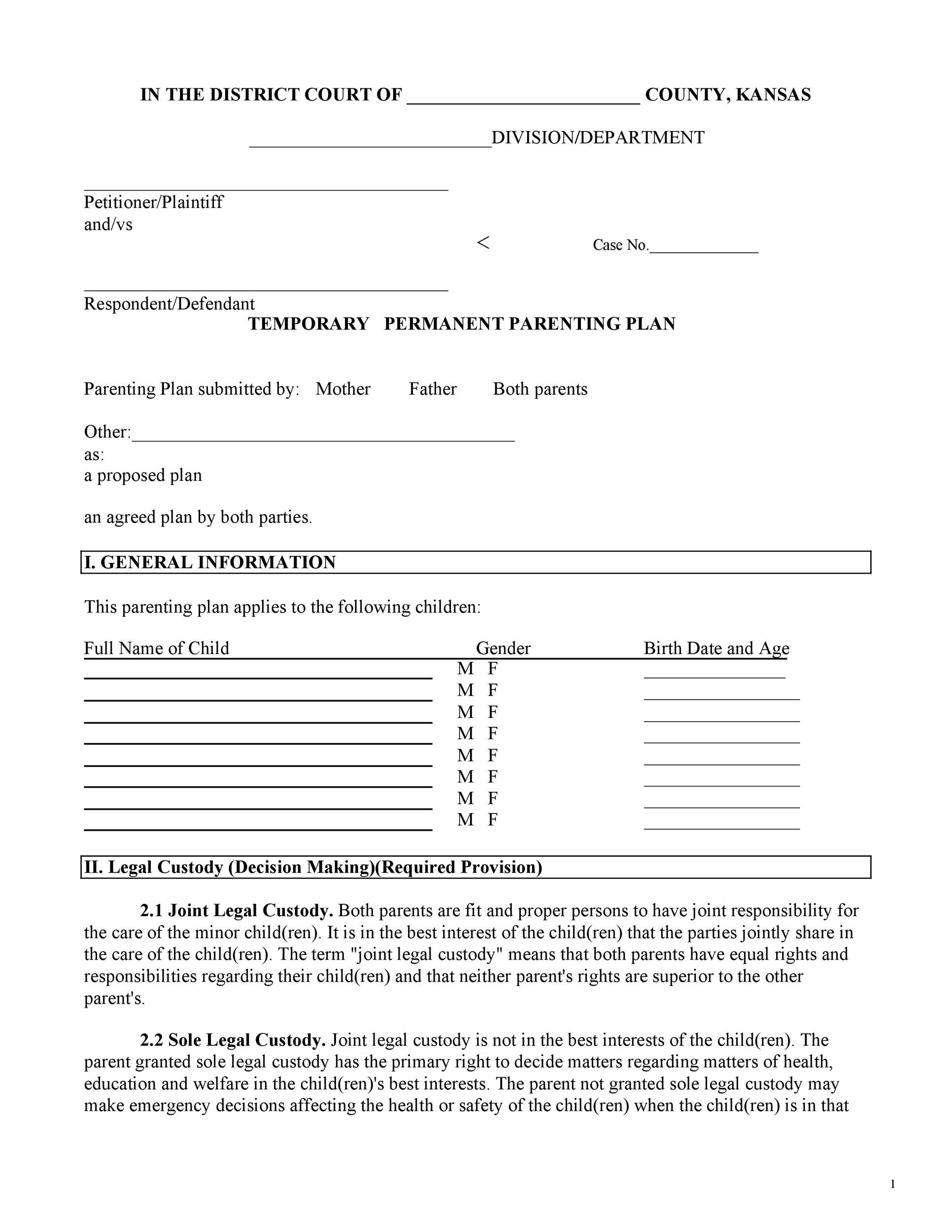 49 FREE Parenting Plan U0026 Custody Agreement Templates 49 FREE Parenting Plan U0026 Custody Agreement Templates