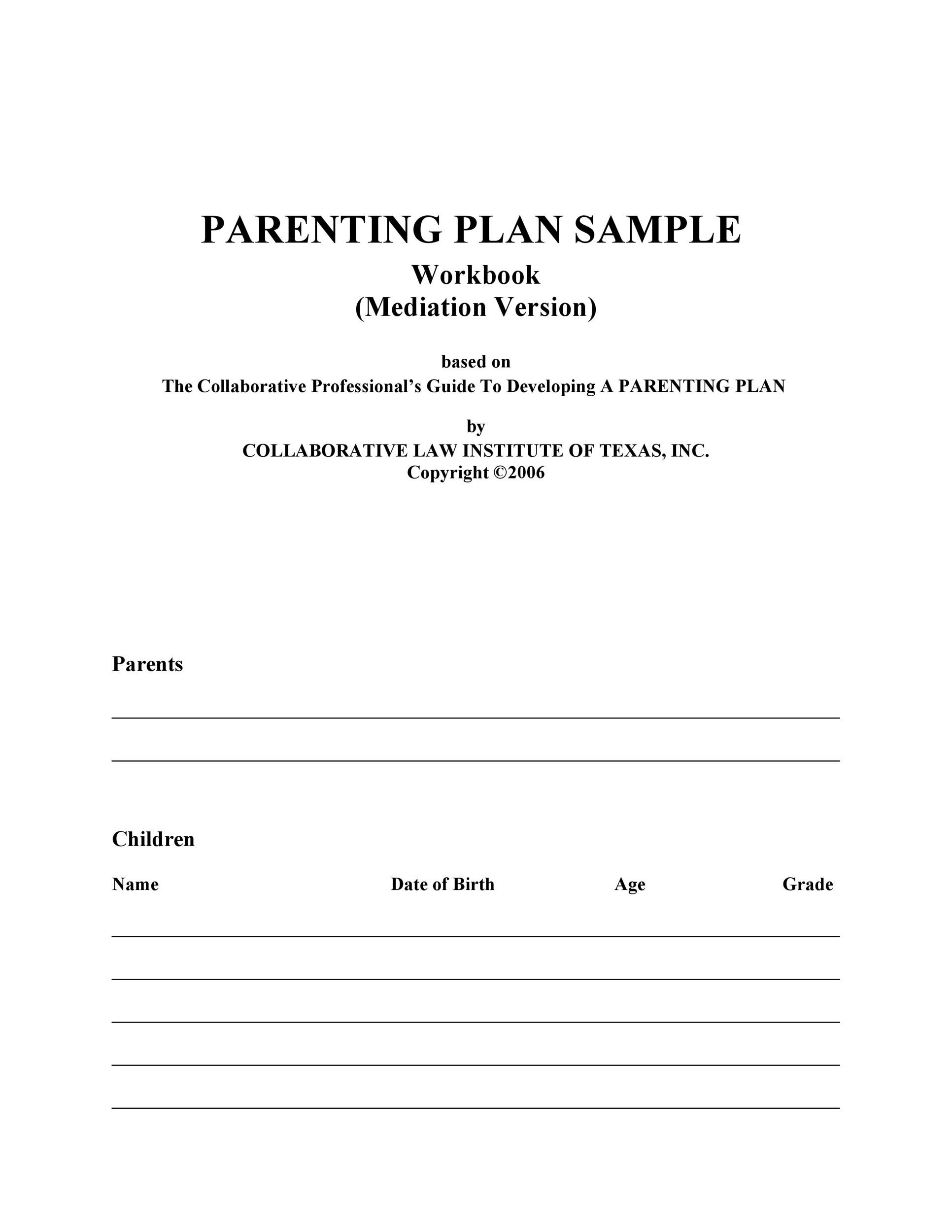 49 FREE Parenting Plan U0026 Custody Agreement Templates