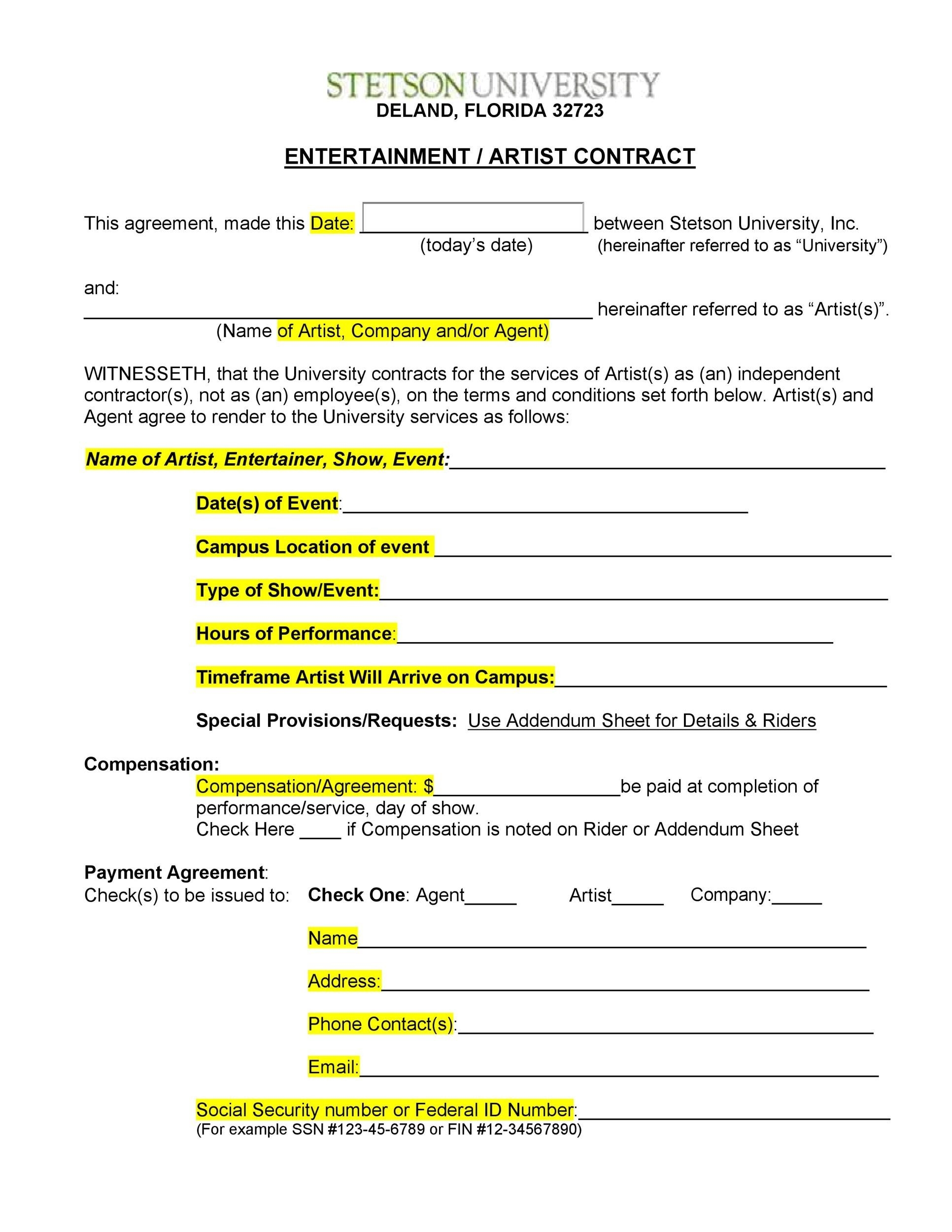50 Artist Management Contract Templates MS Word TemplateLab