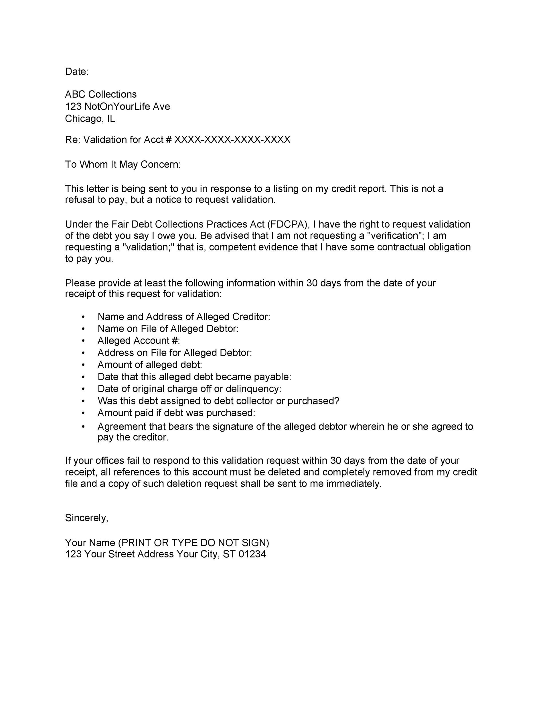 50 Free Debt Validation Letter Templates u0026 Samples TemplateLab