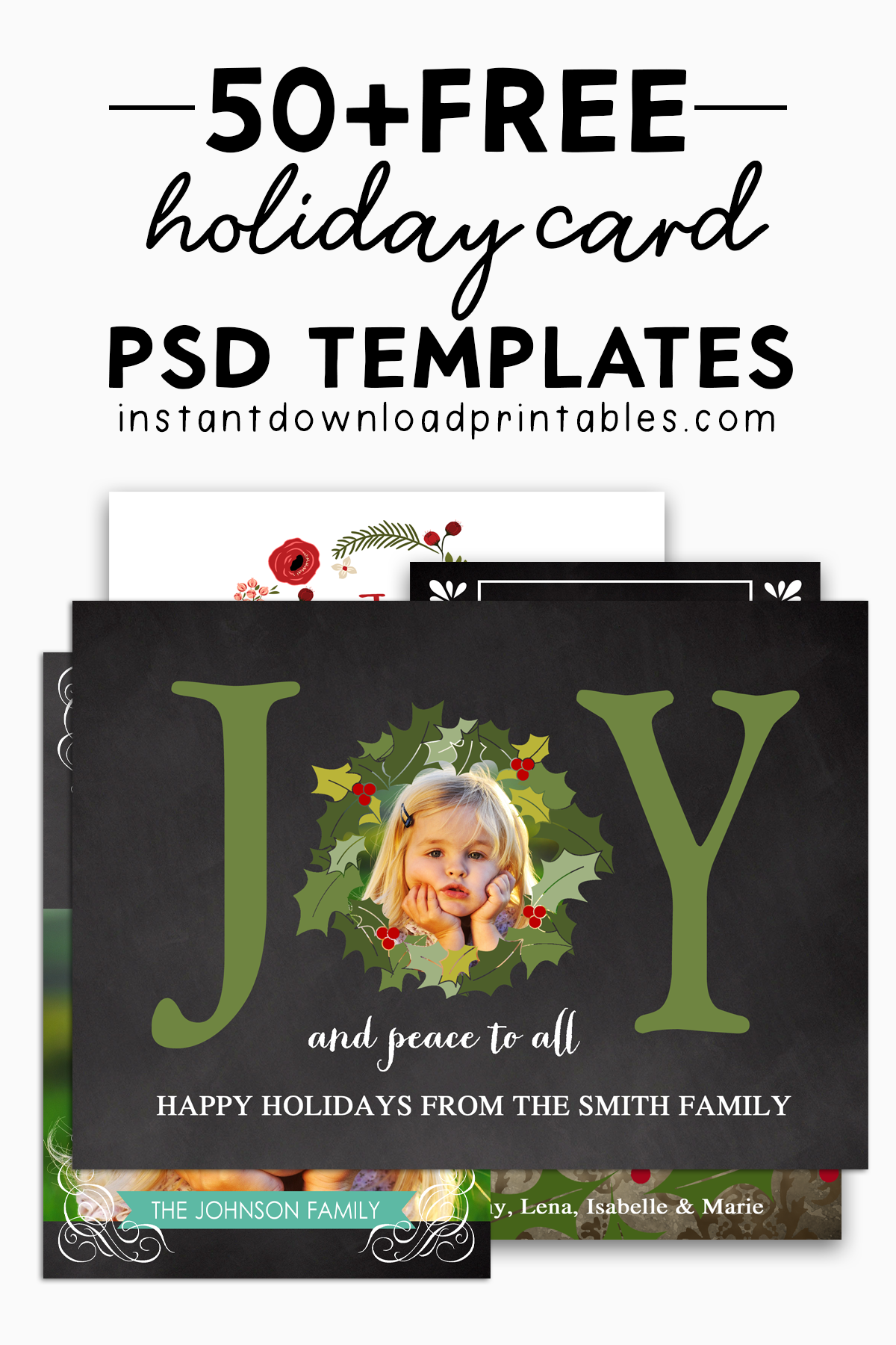 50 Free Holiday Christmas Card PSD Photoshop Templates Instant Download Instant Download Printables