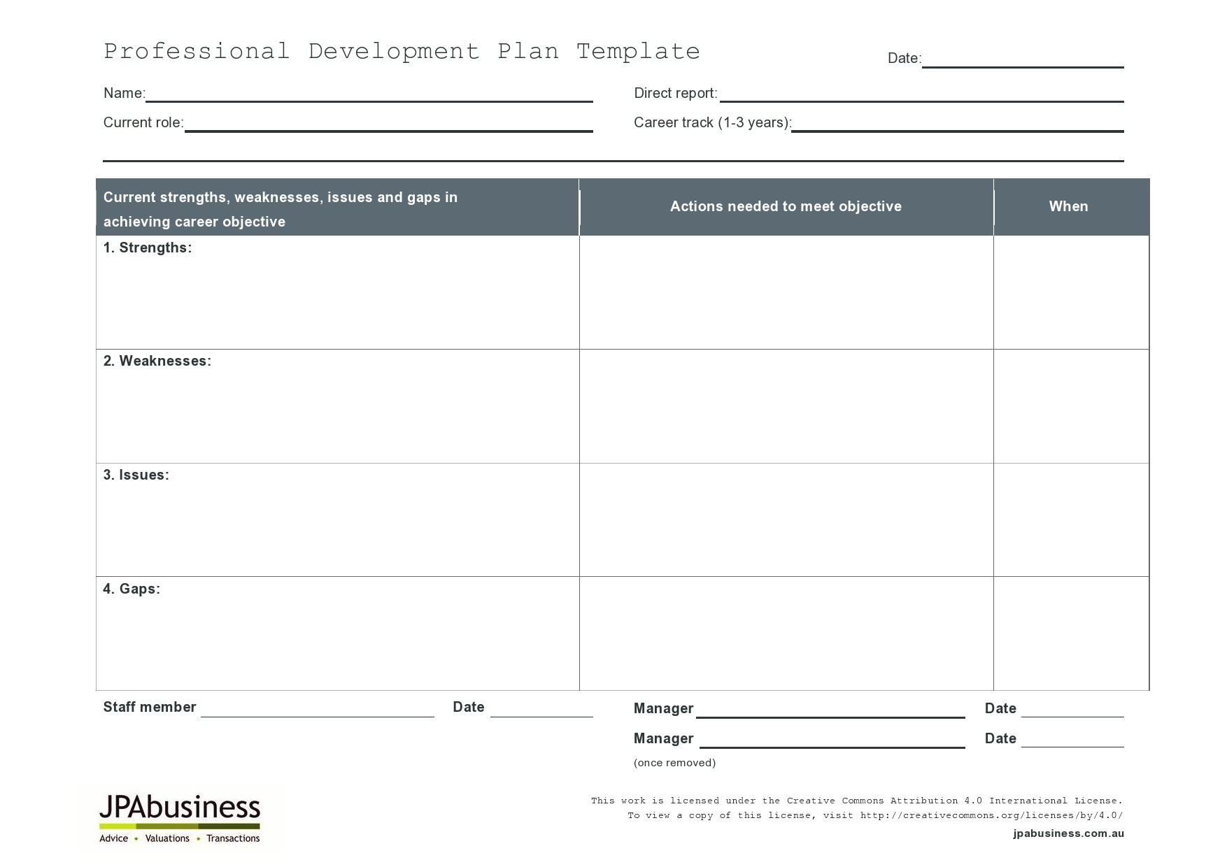 Free Printable Personal Development Plan Template
