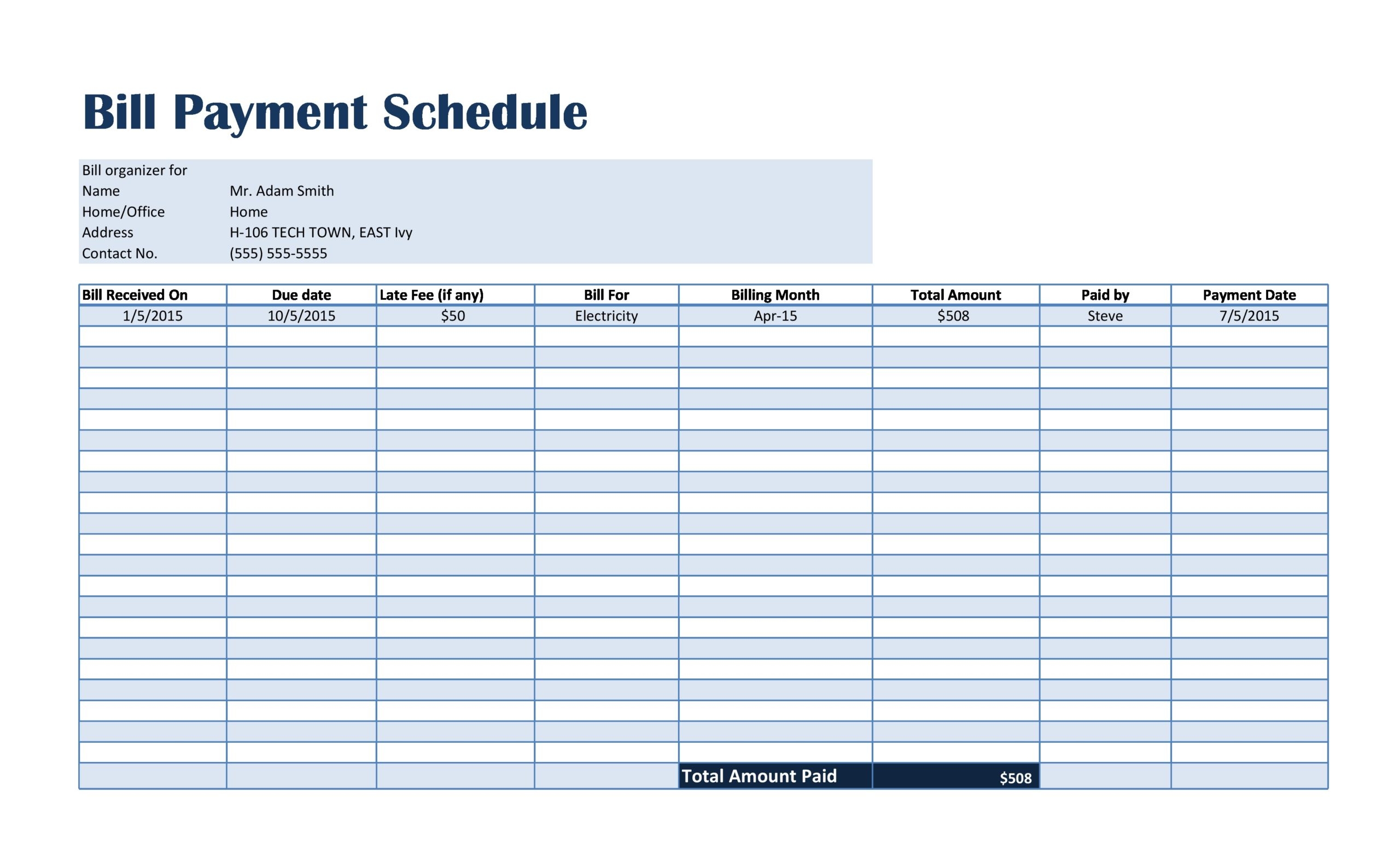Free Printable Monthly Payment Schedule Template