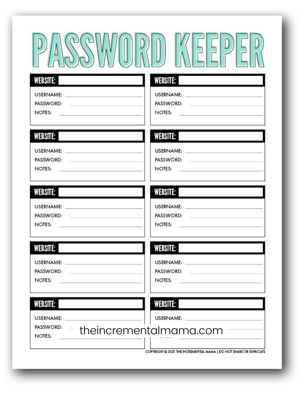 Free Printable Password List Template