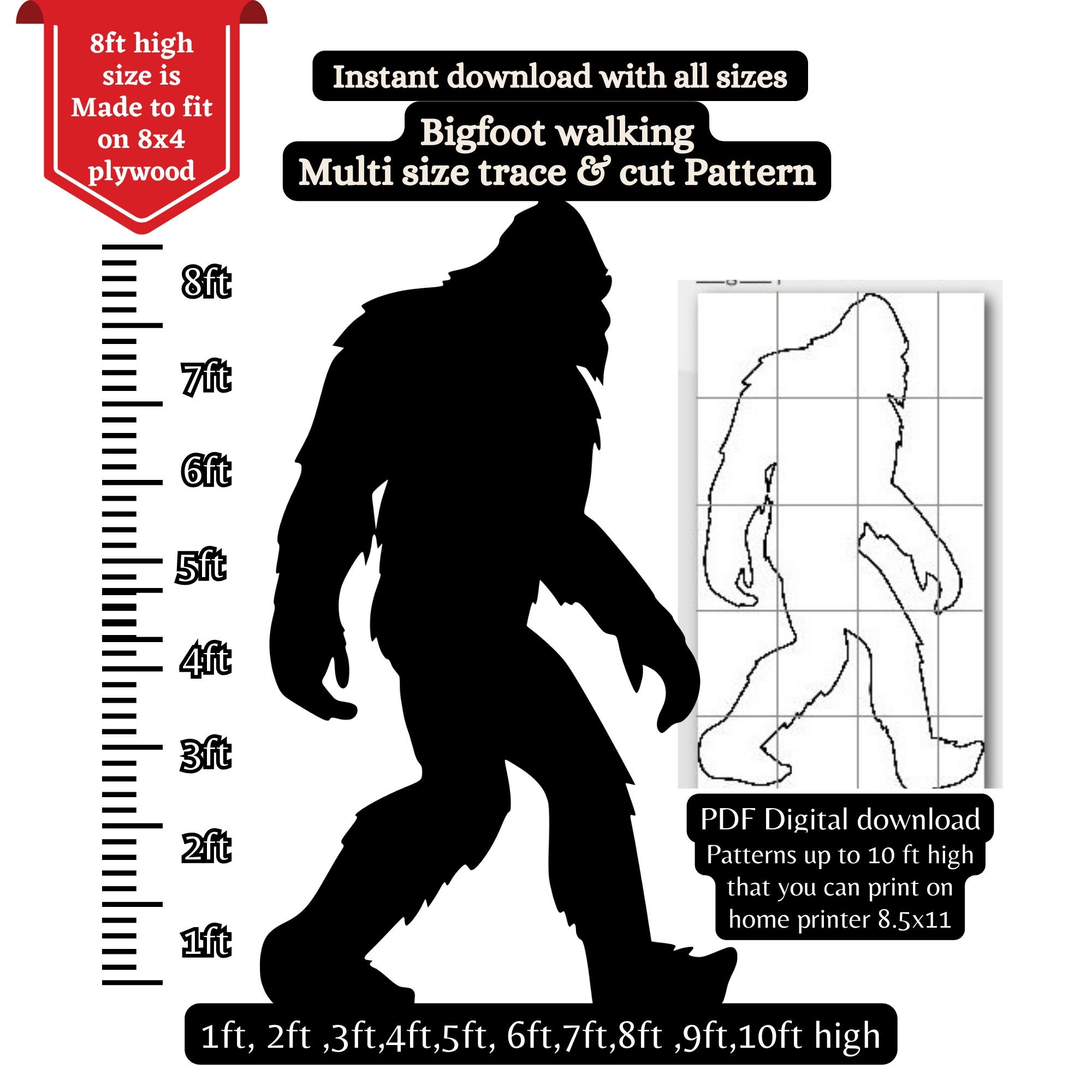 7ft 8ft 10ft Life Size Bigfoot Pattern Scroll Saw Sasquatch 7ft 8ft 10ft Life Size Bigfoot Pattern Scroll Saw Sasquatch