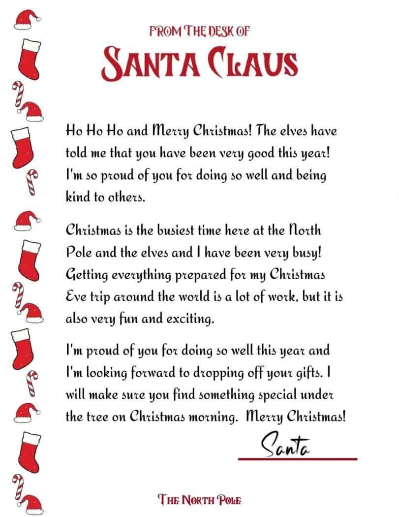 Free Printable Santa Reply Letter Template