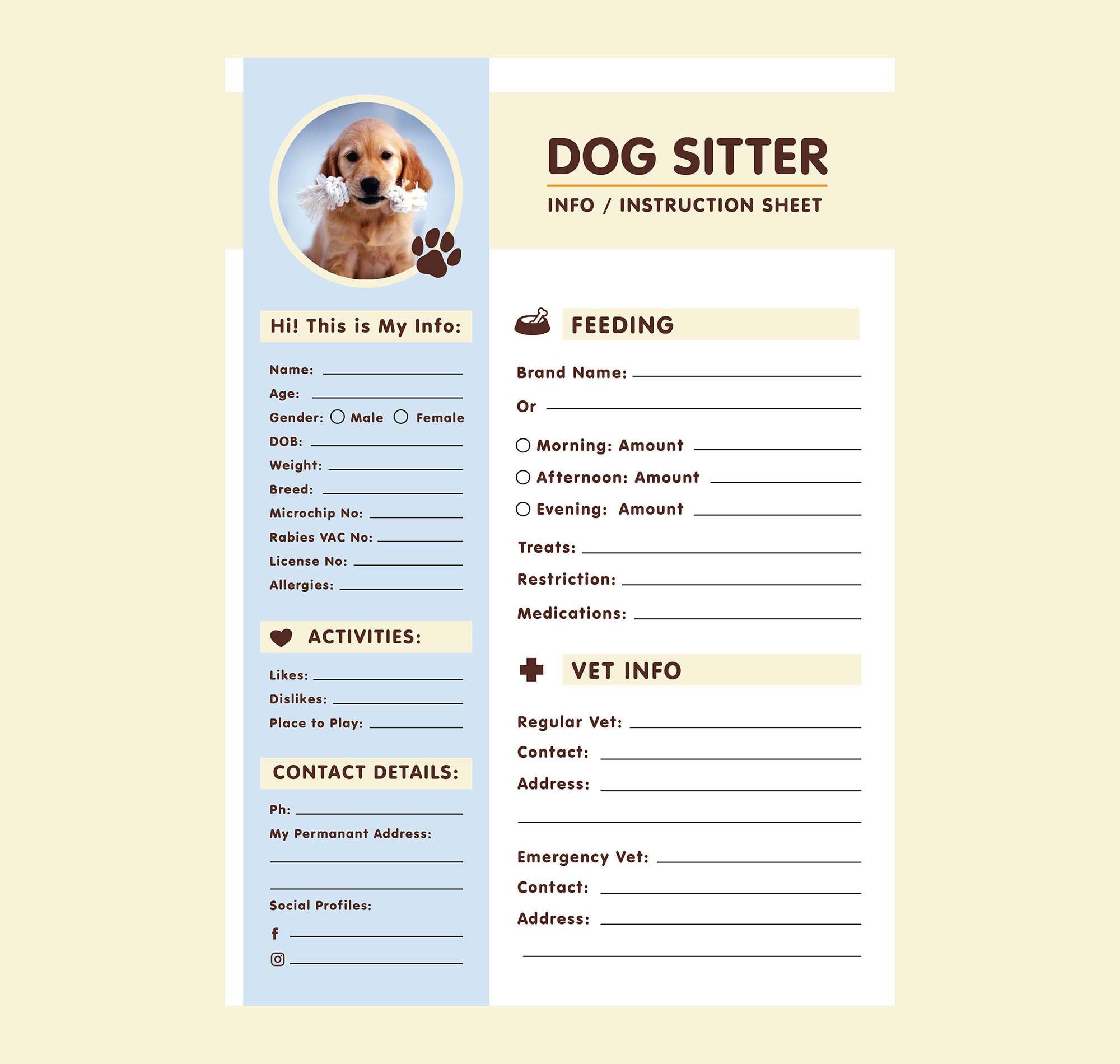 A4 Dog Sitter Information Sheet Template AI SVG Vector Free Download IMockups