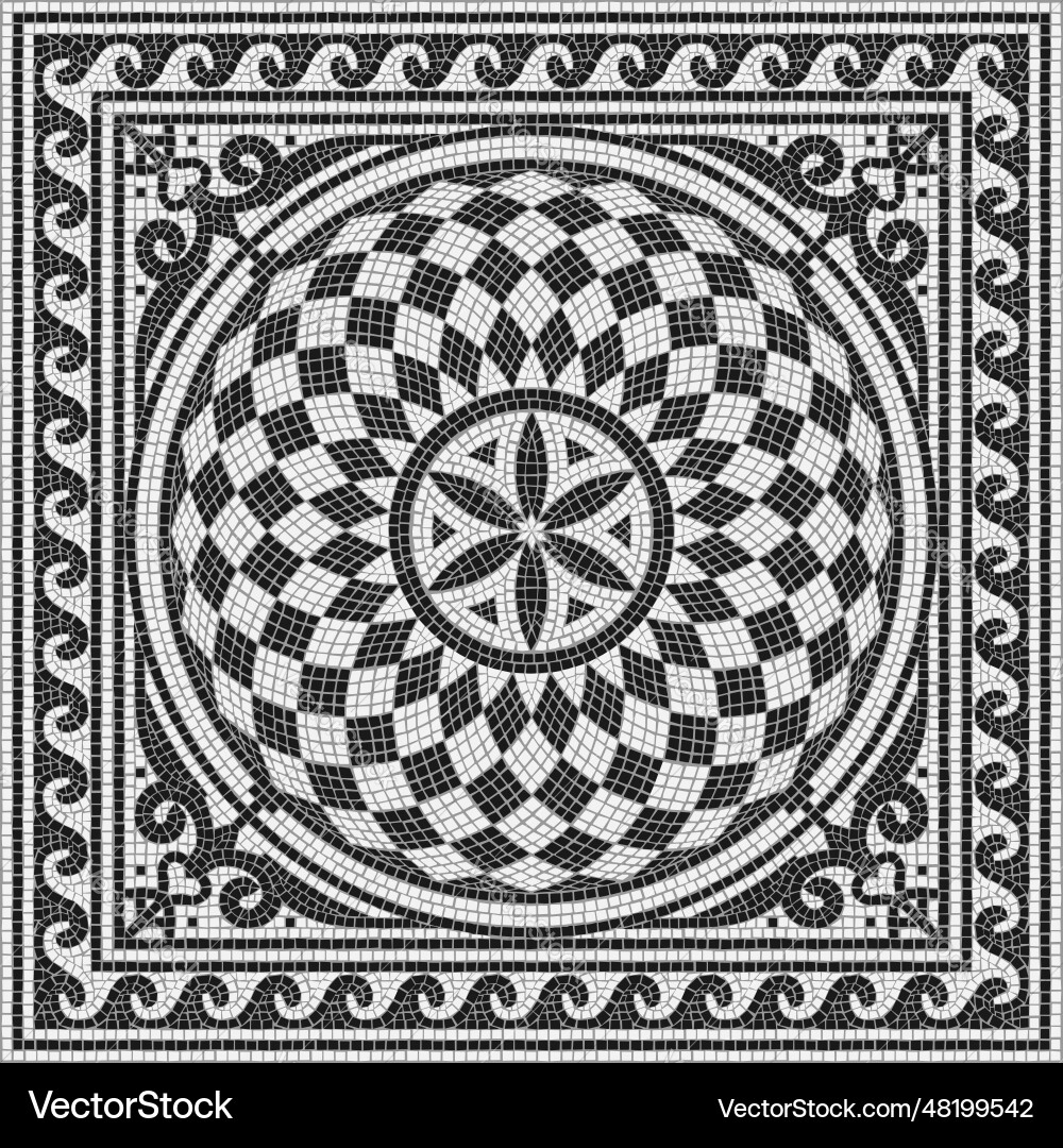 Ancient Roman Mosaic Tile Circular Black Vector Image