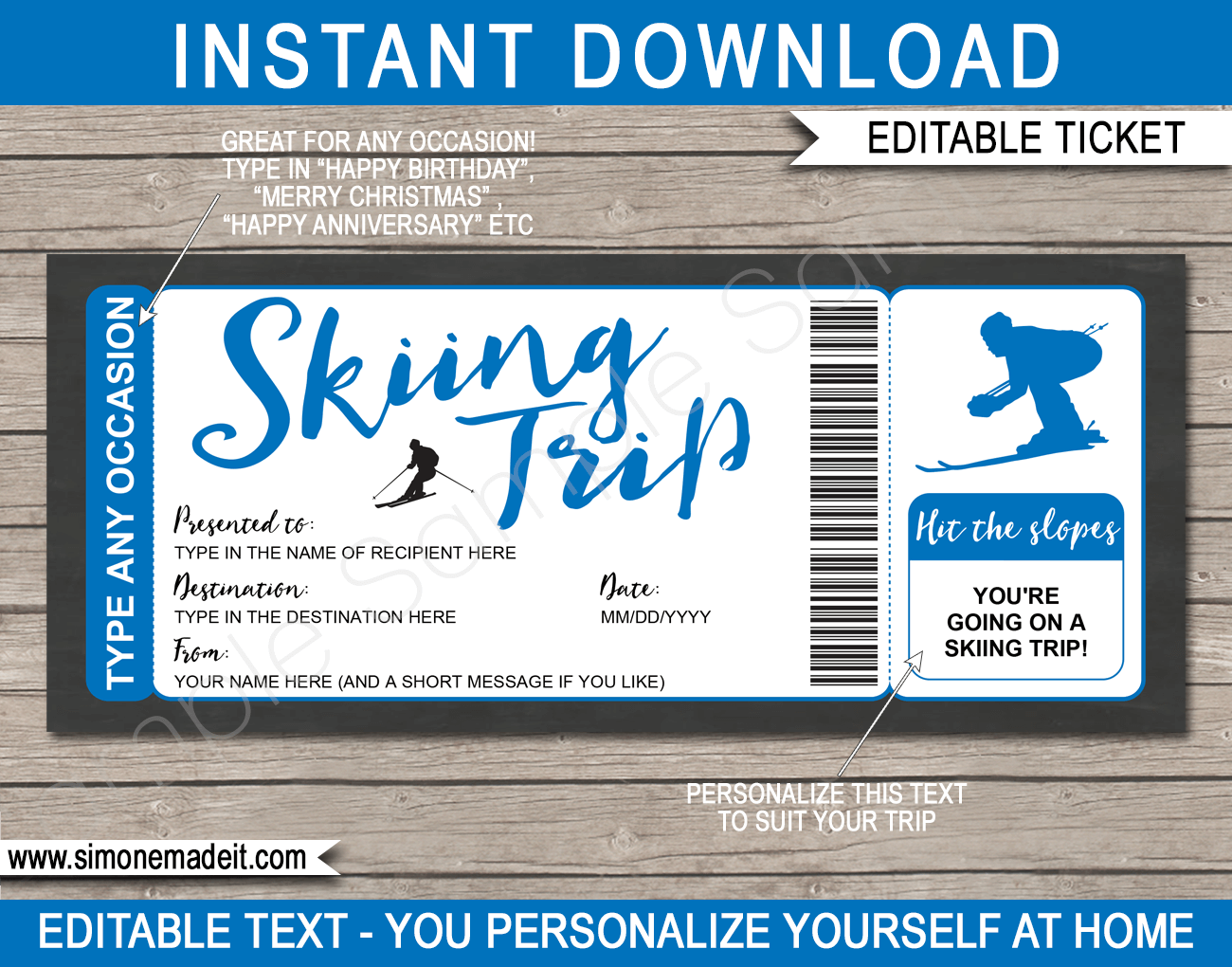 Any Occasion Skiing Trip Tickets Colors Any Occasion Skiing Trip Tickets Colors