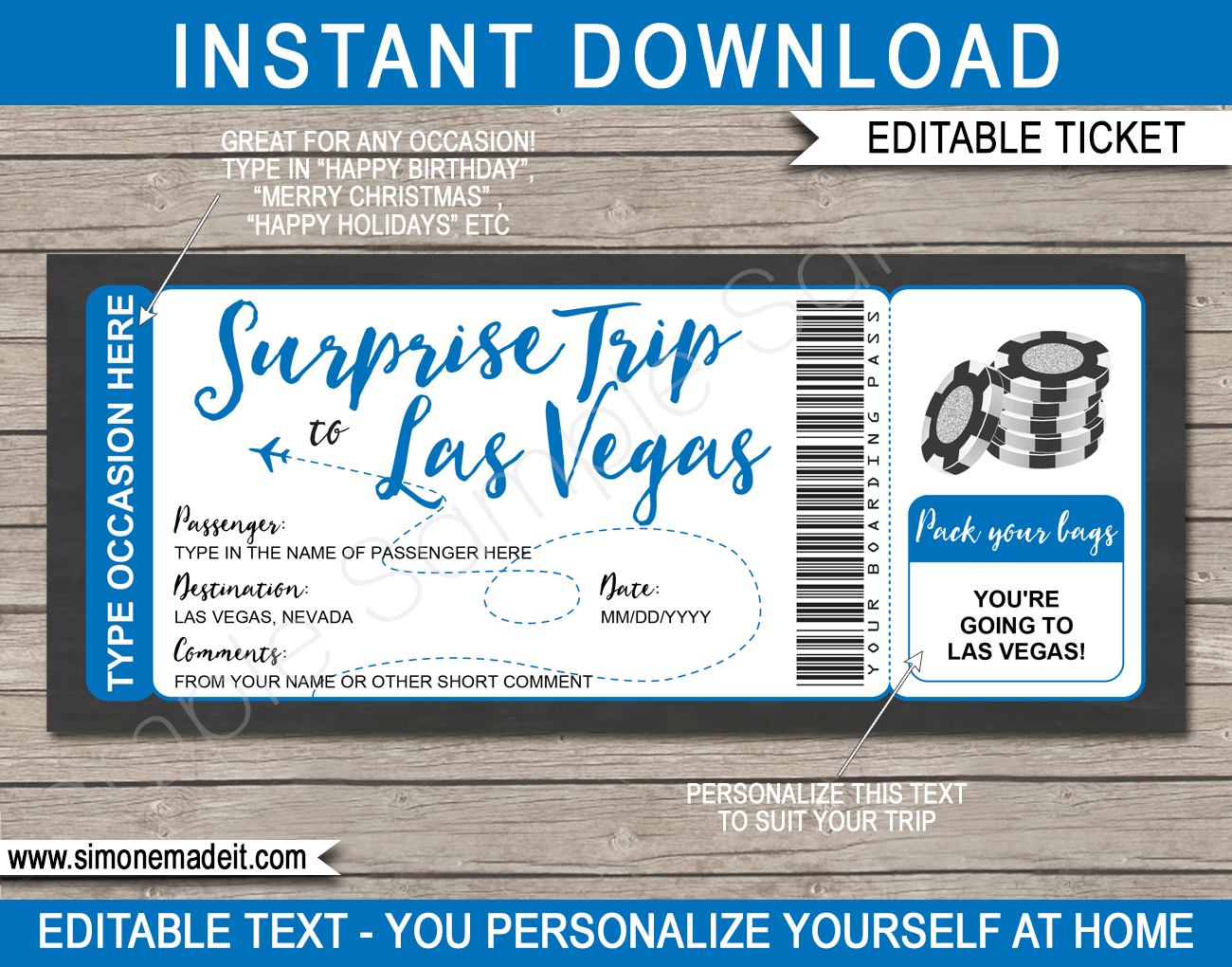 Any Occasion Surprise Las Vegas Trip Boarding Pass