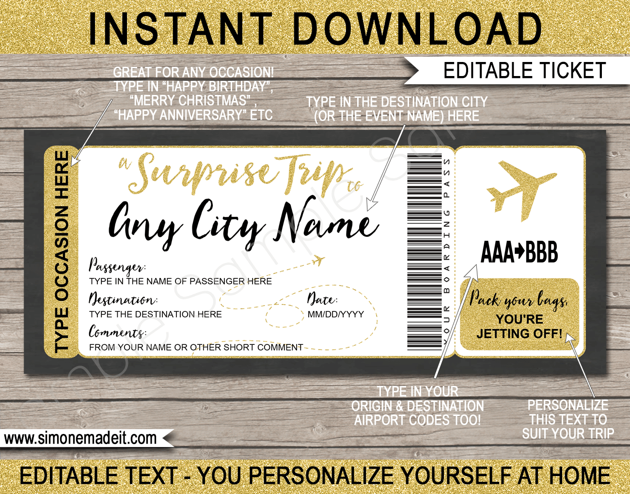 Any Occasion Surprise Trip Boarding Pass Glitter Any Occasion Surprise Trip Boarding Pass Glitter