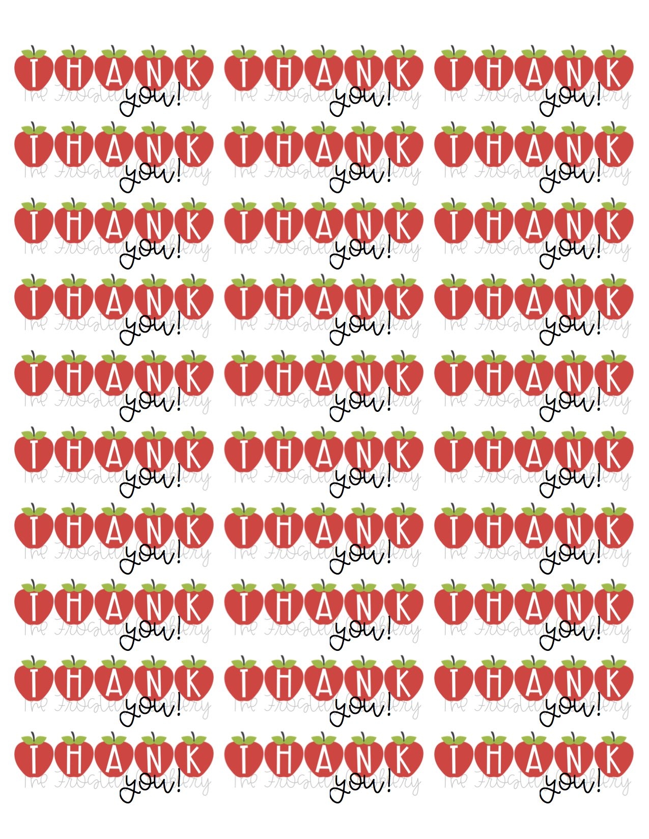 Apple Thank You Rectangle Sticker Labels Avery 5160