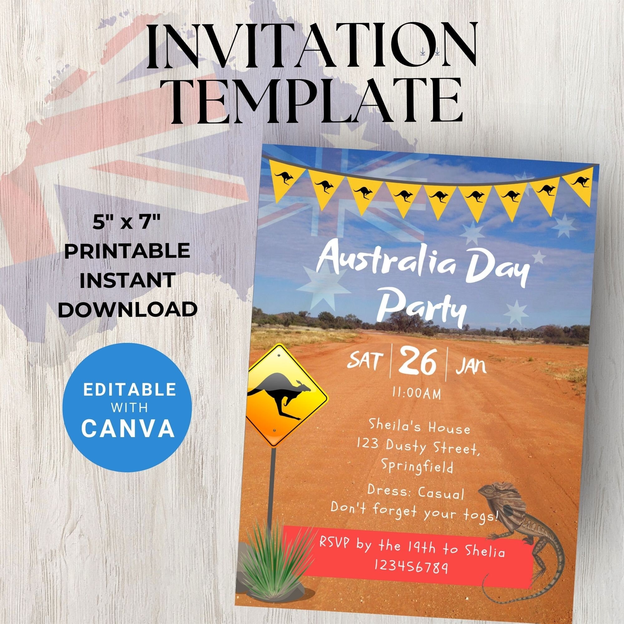Australia Day Party Invitation Aussie BBQ Invite INSTANT DOWNLOAD Editable Canva Template Printable Invitation 5