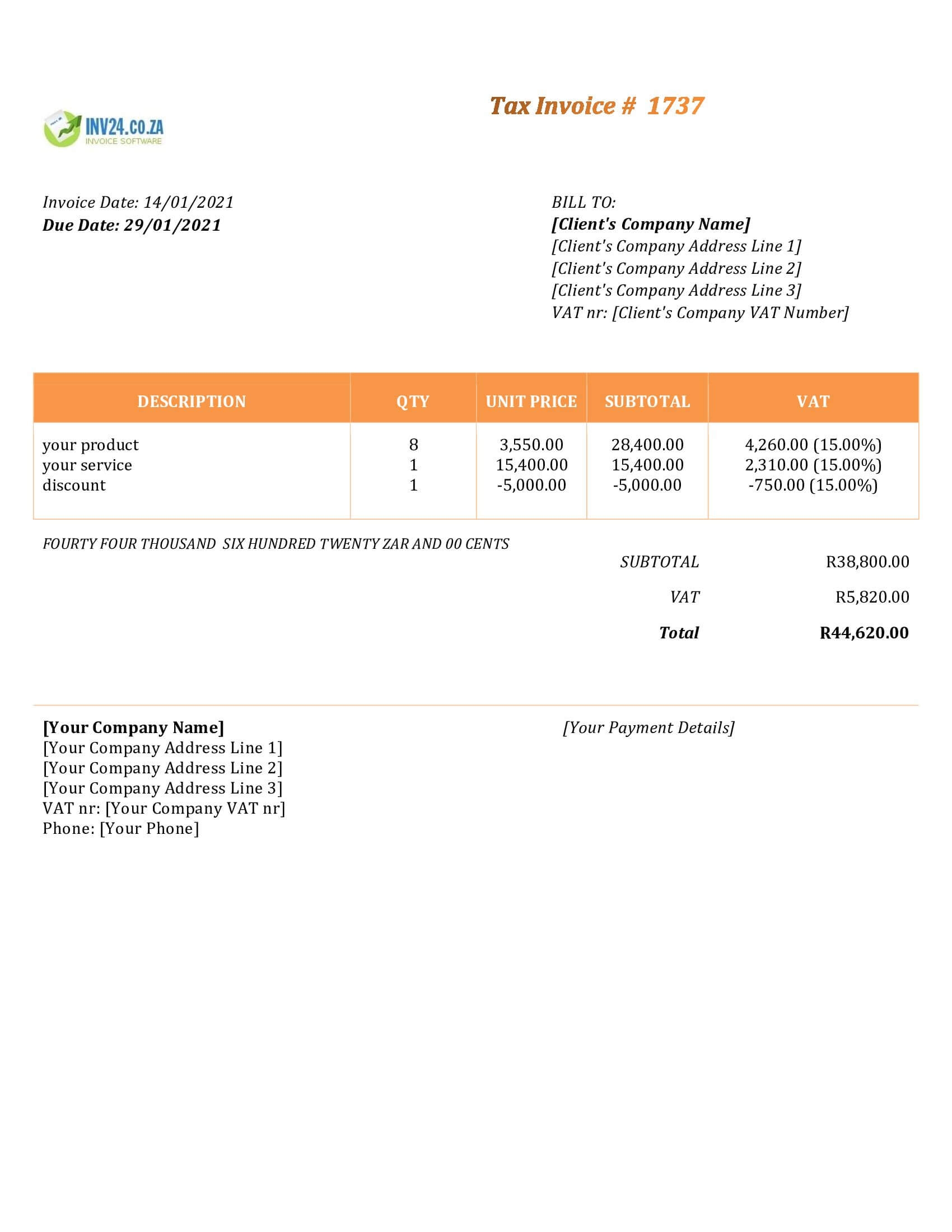 Basic Invoice Template South Africa Word Google Docs Basic Invoice Template South Africa Word Google Docs