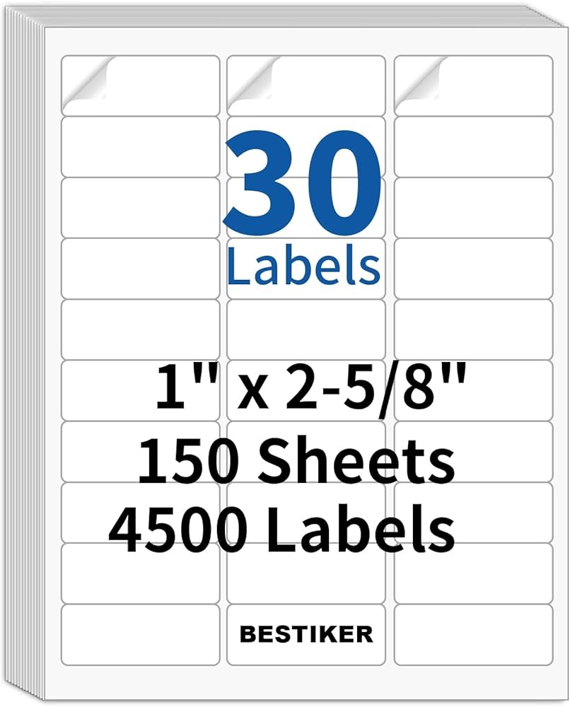 BESTIKER 1 x 2 5 8 Address Labels 30 Per Sheet FBA Barcode Labels Mailing Labels For Inkjet Laser Printers 4500 Labels Sticker Paper Printable White Template 5160 8160 150 Sheets Amazon ca Office Products