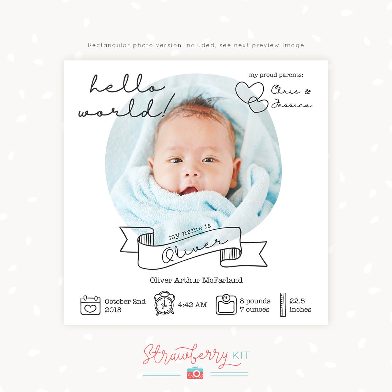 Birth Announcement Template Hello World Square For Print Birth Announcement Template Hello World Square For Print