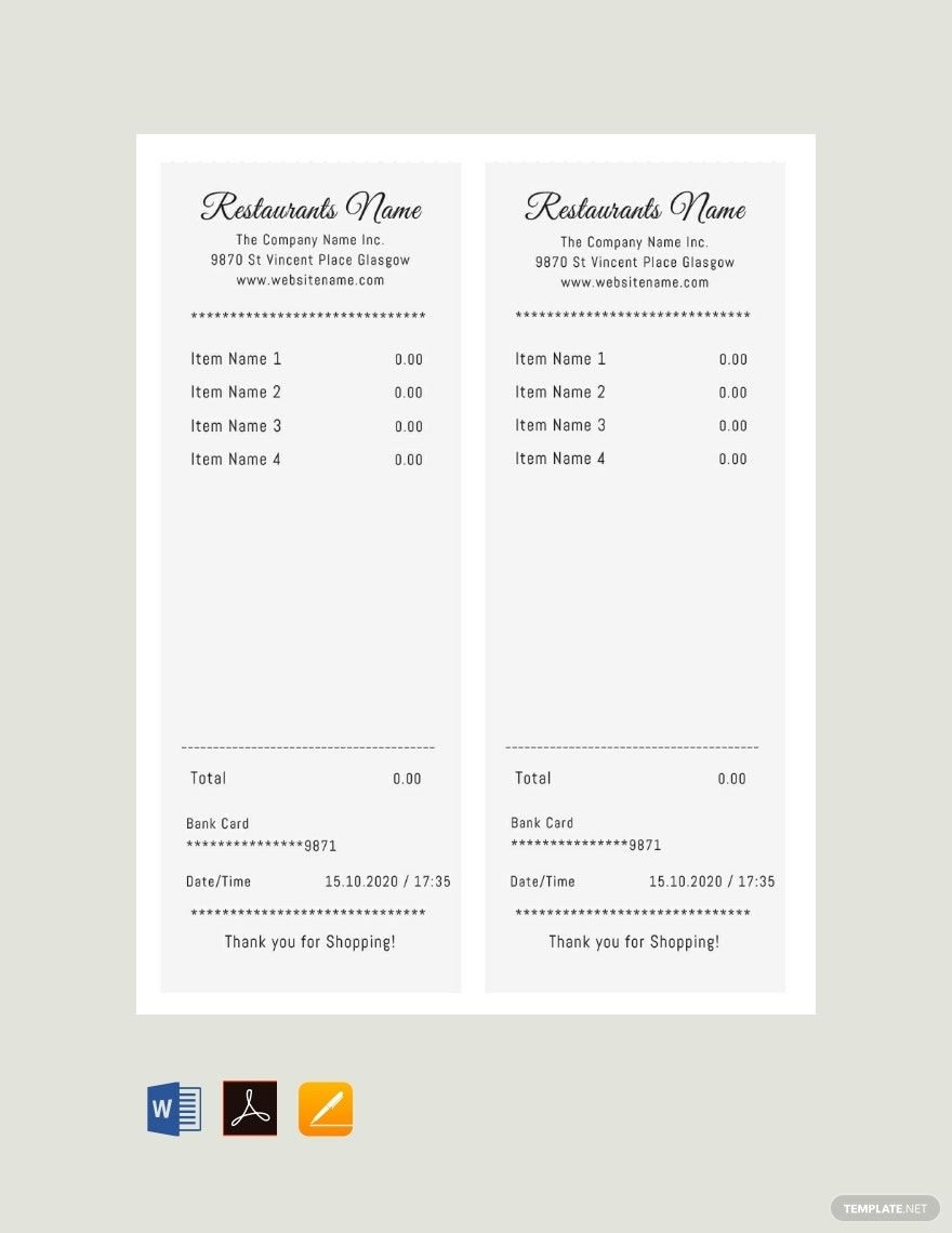 Free Printable Restaurant Receipt Template