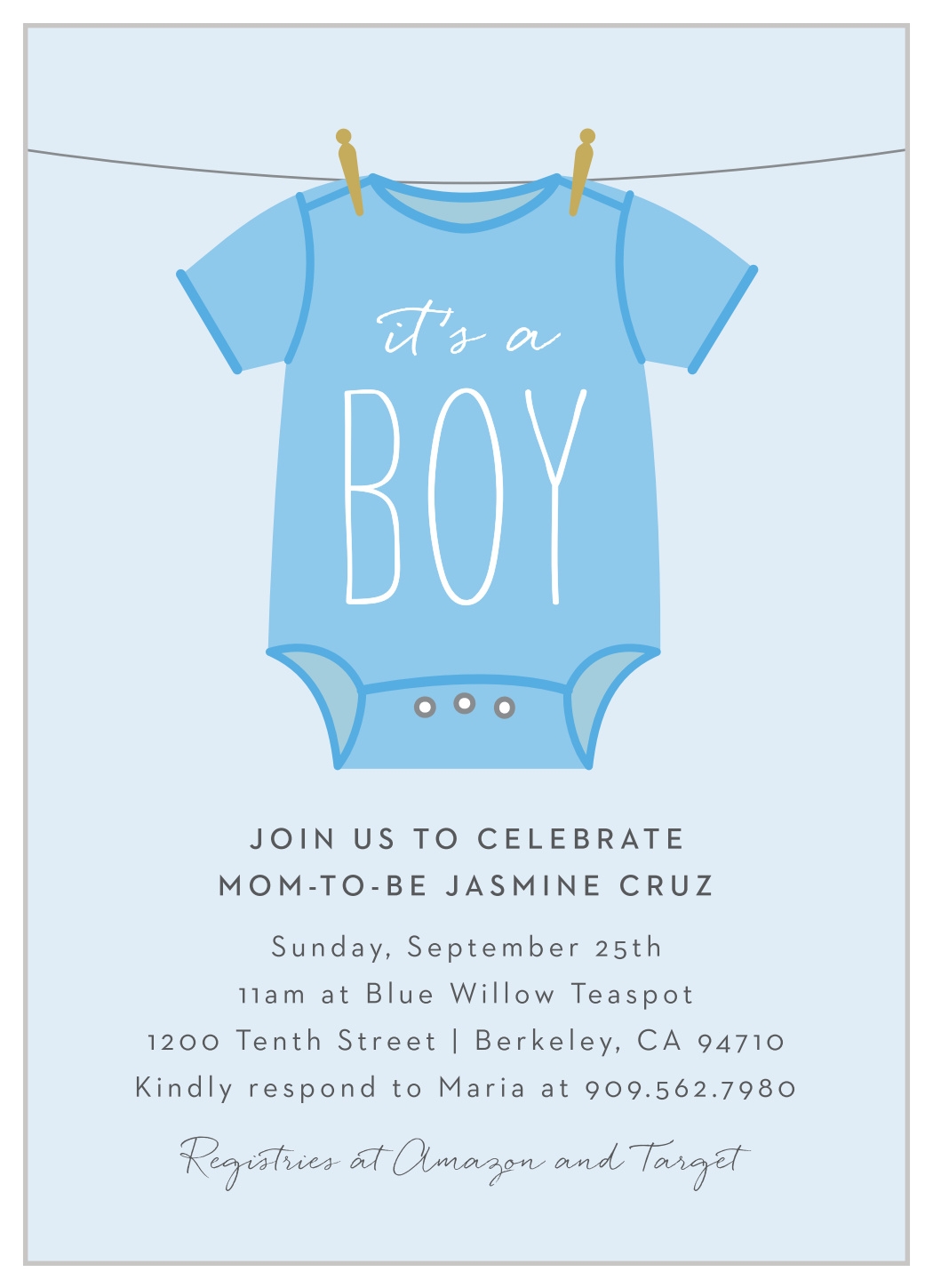 Boy Onesie Clothesline Baby Shower Invitation By Basic Invite