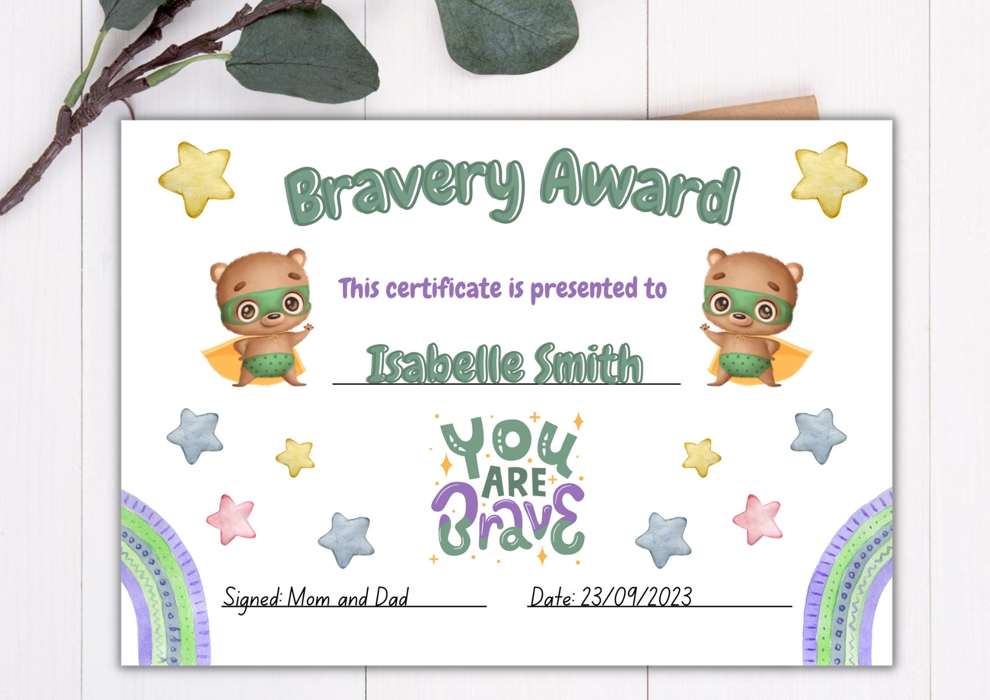 Bravery Award Certificate Back To School Bravery Award Certificate Certificate Of Bravery Certificate Of Recognition Digital Print Etsy UK