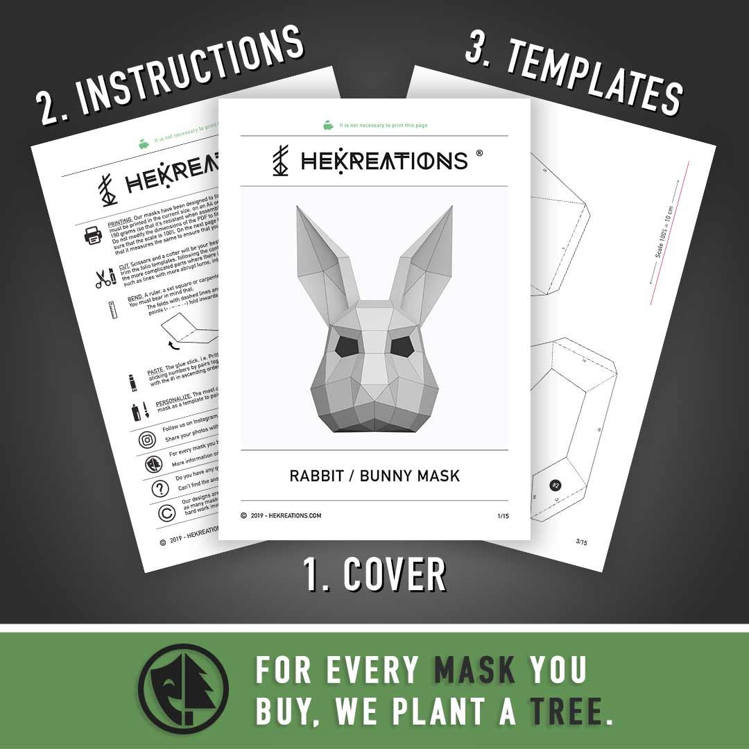 Bunny Mask Printable Template Papercraft PDF Pattern