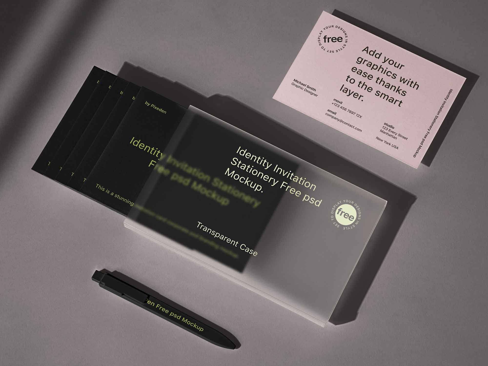 Business Cards With Pen Mockup