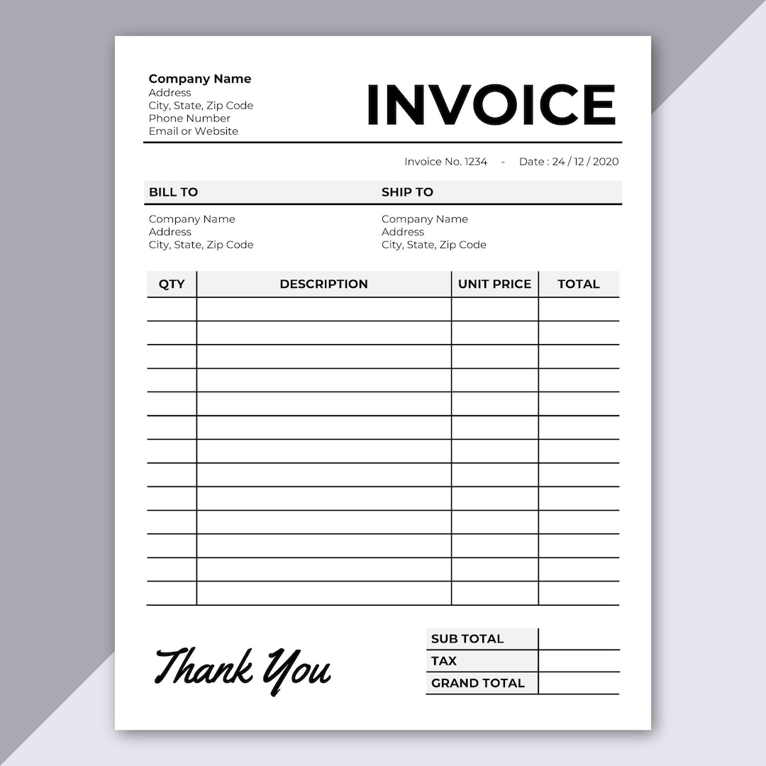 Buy Invoice Template Printable Invoice Editable Invoice Receipt Microsoft Word Invoice Digital Order Form A4 U0026 US Letter Size Online In 