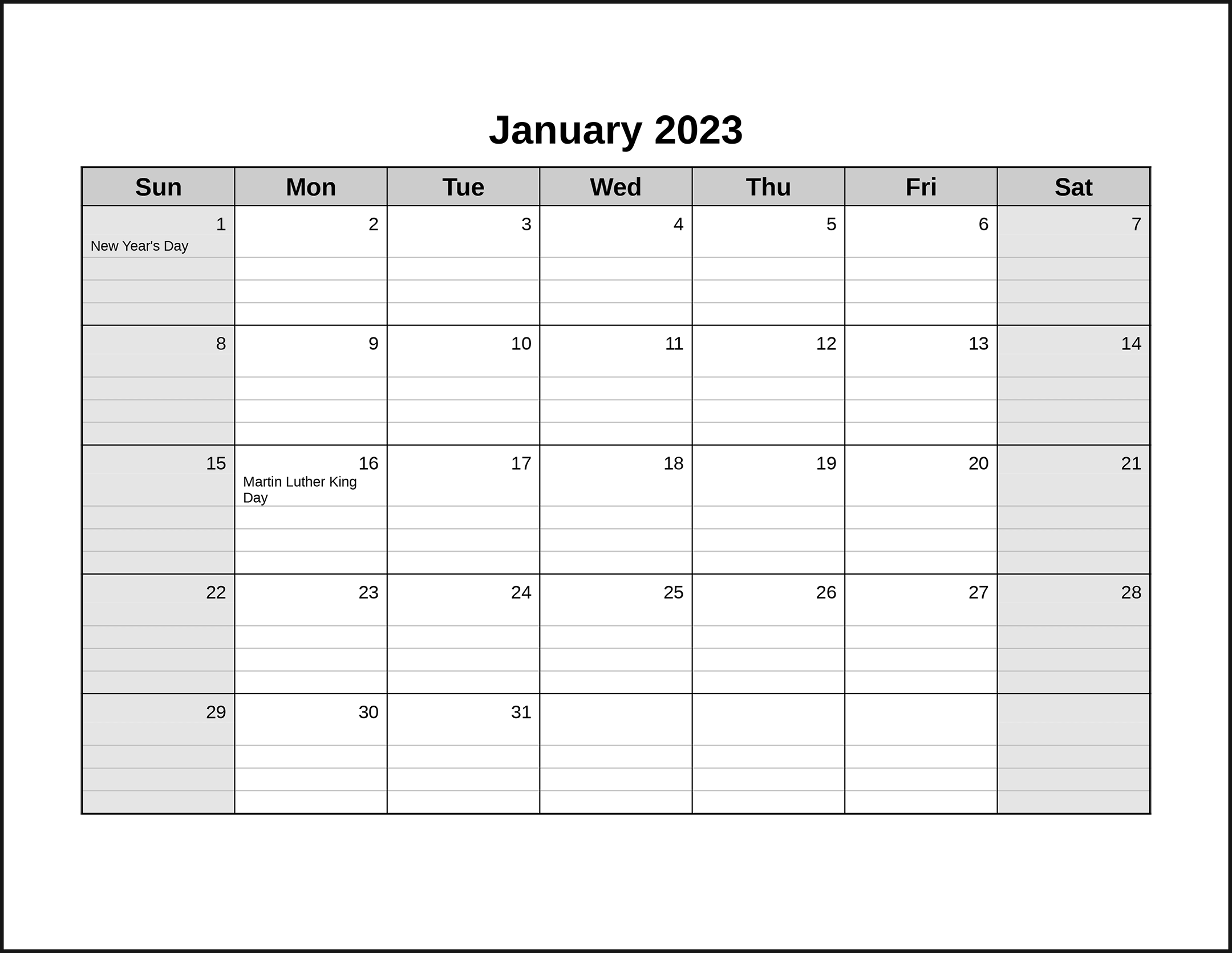 Free Printable Lined Calendar Templates